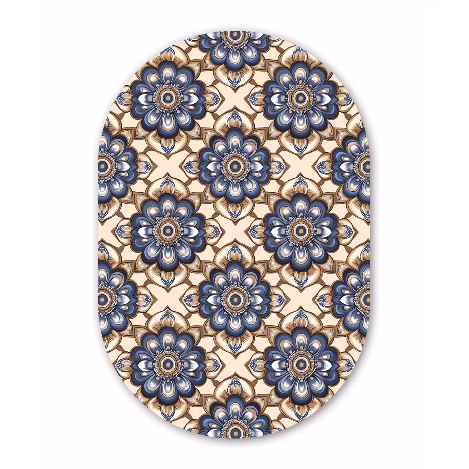 Floraal - Ornament - Blauw Wandcirkel Ovaal Aluminium middel 839 -3d