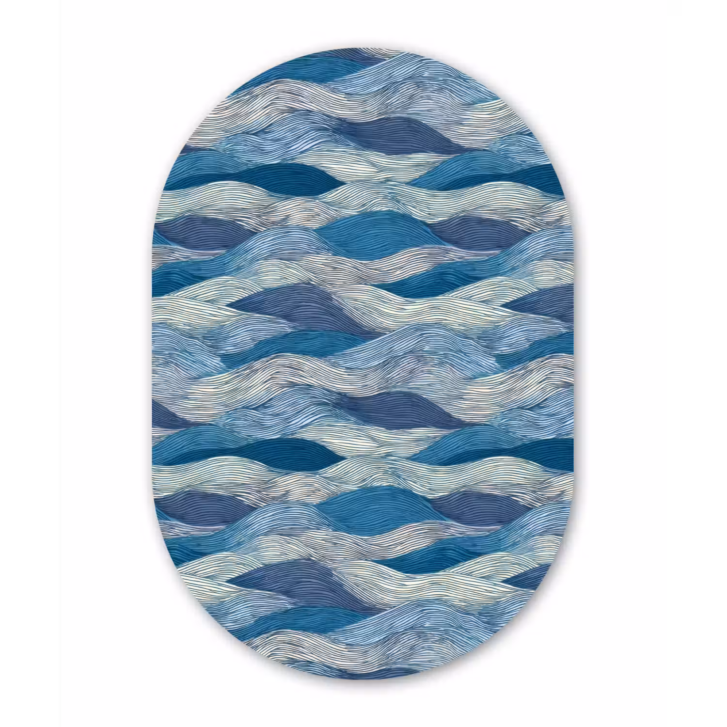Getekend - Blauw - Wit - Golvend - Streepjes Wandcirkel Ovaal Aluminium middel 839 -3d