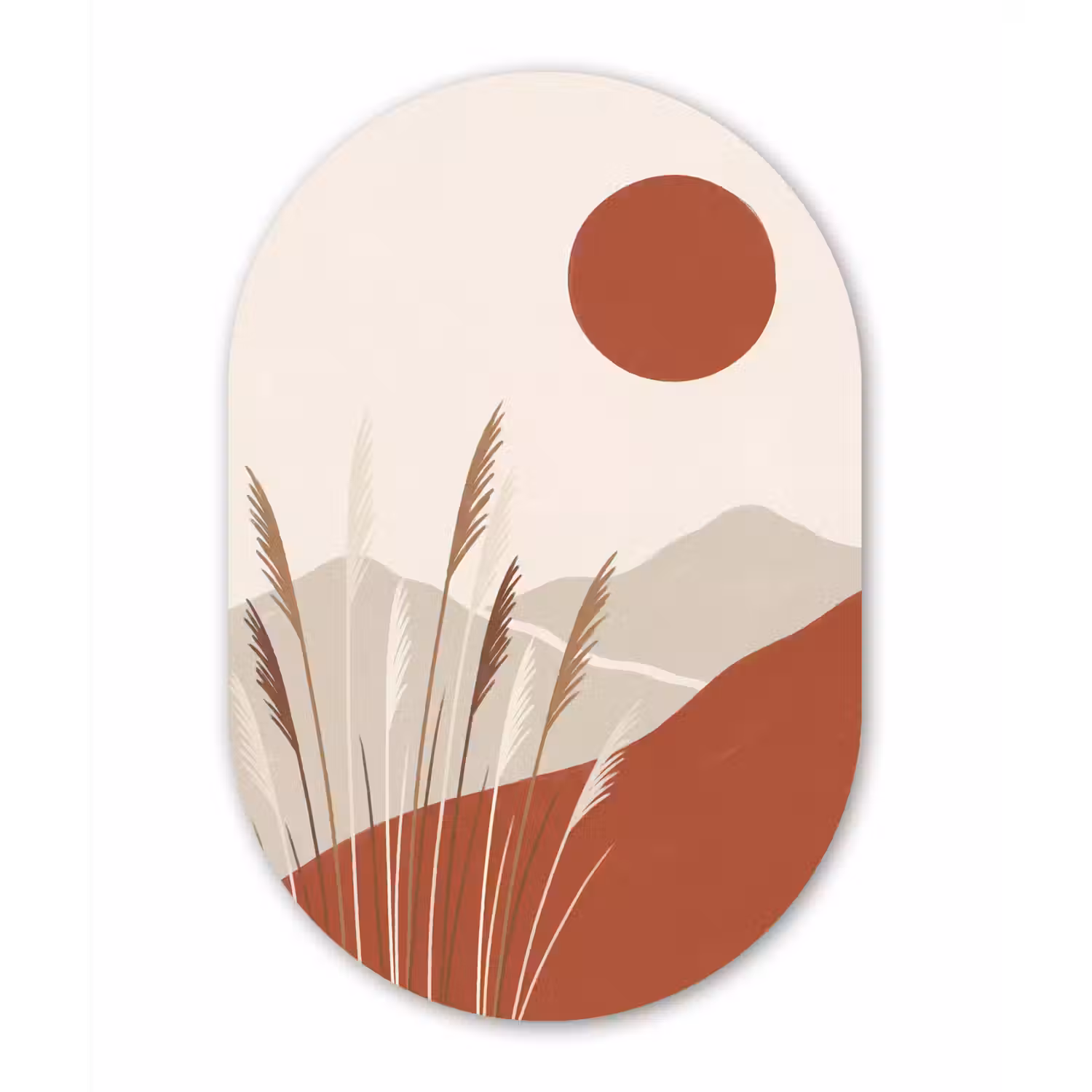 Gras - Landschap - Natuur - Abstract - Beige Wandcirkel Ovaal Aluminium middel -3d