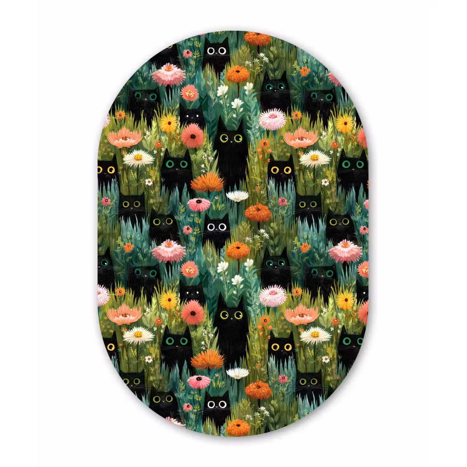 Katten - Bloemen - Kleurrijk Wandcirkel Ovaal Aluminium middel 839 -3d