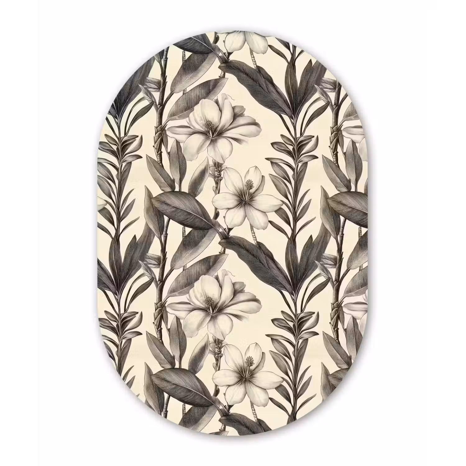 Klassiek - Botanisch - Zwart - Beige Wandcirkel Ovaal Aluminium middel 839 -3d