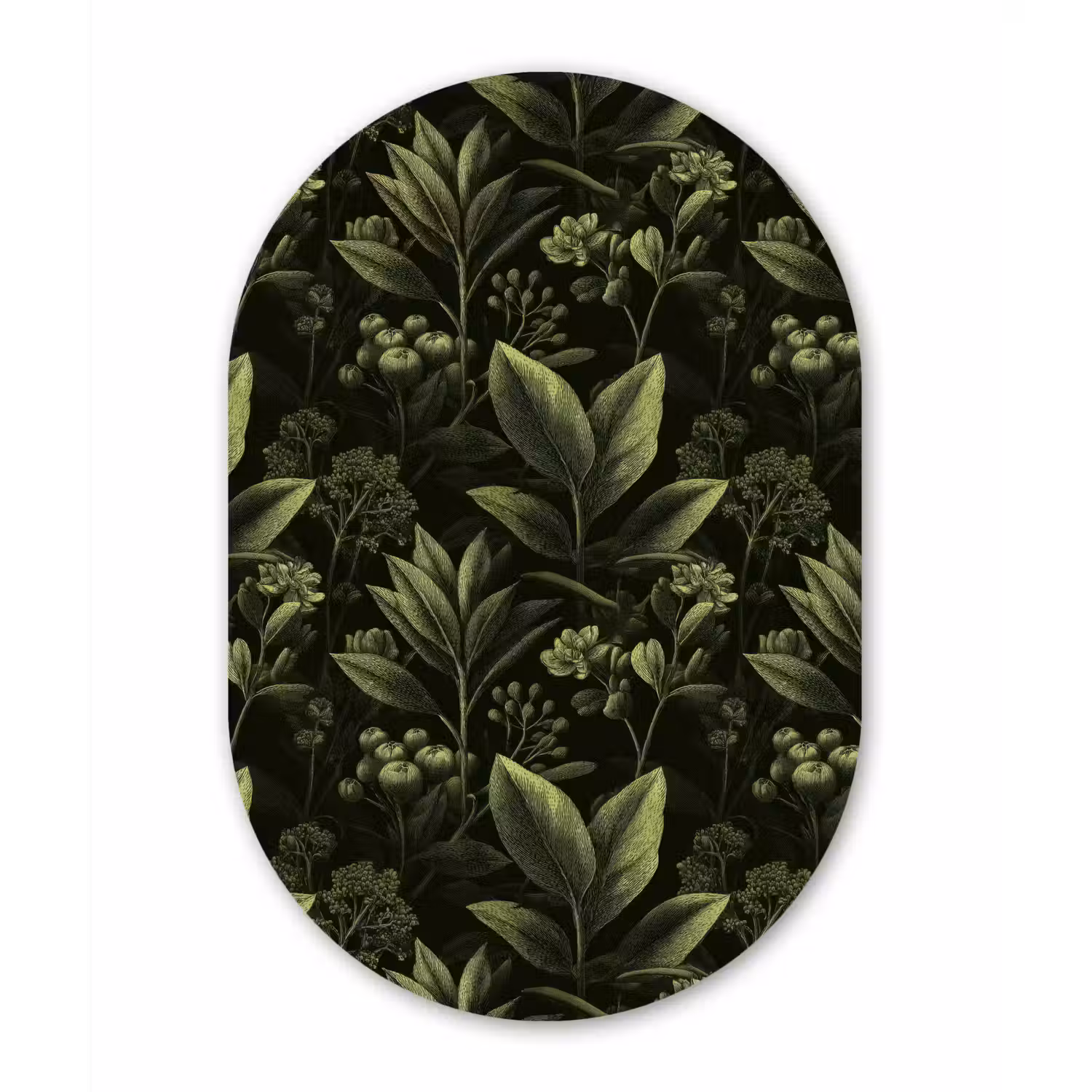 Klassiek - Donker - Botanisch - Planten Wandcirkel Ovaal Aluminium middel 839 -3d