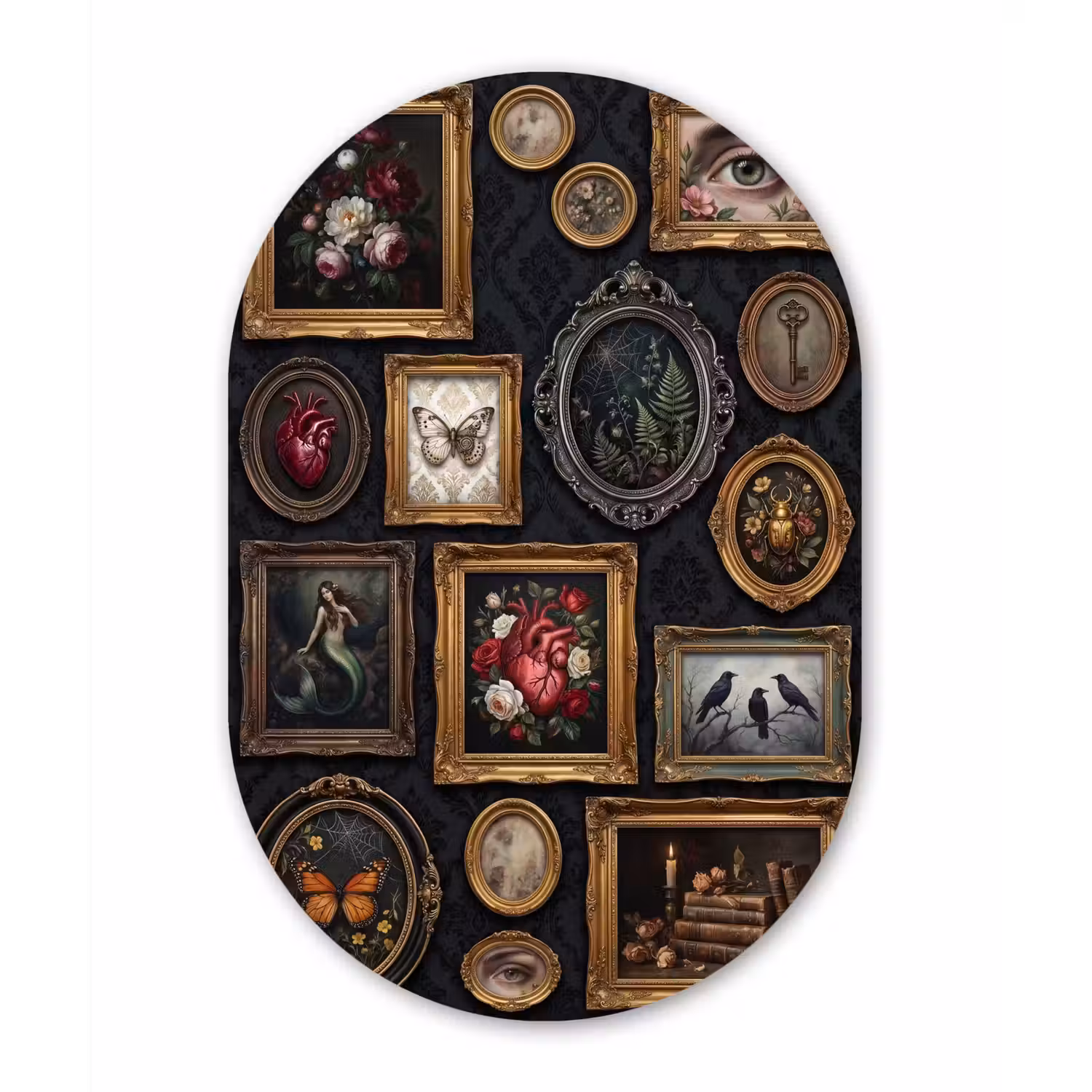 Kunst - Collectie - Vintage - Klassiek - Donker Wandcirkel Ovaal Aluminium middel -3d