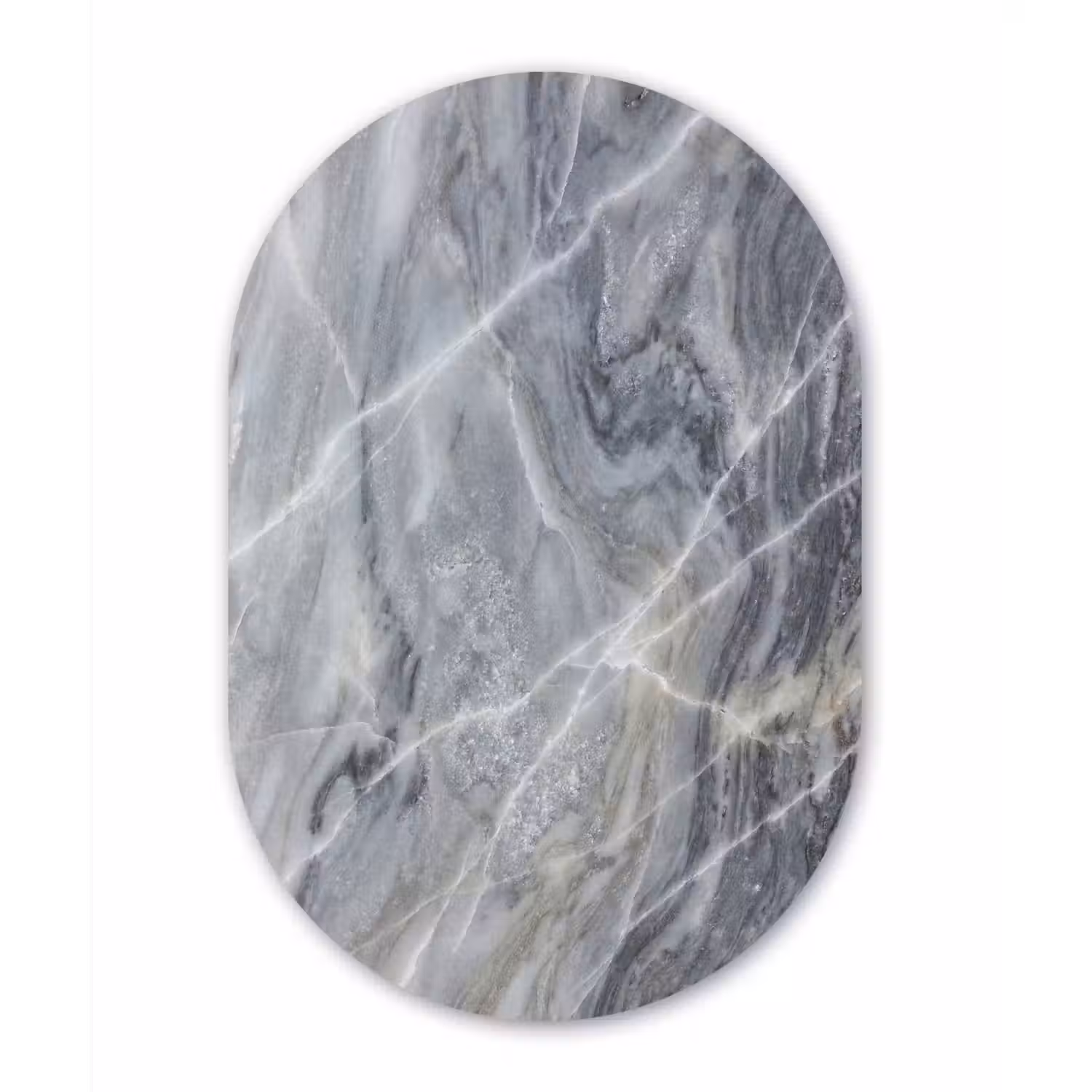 Marmer - Ader - Patroon - Abstract - Grijs Wandcirkel Ovaal Aluminium middel -3d