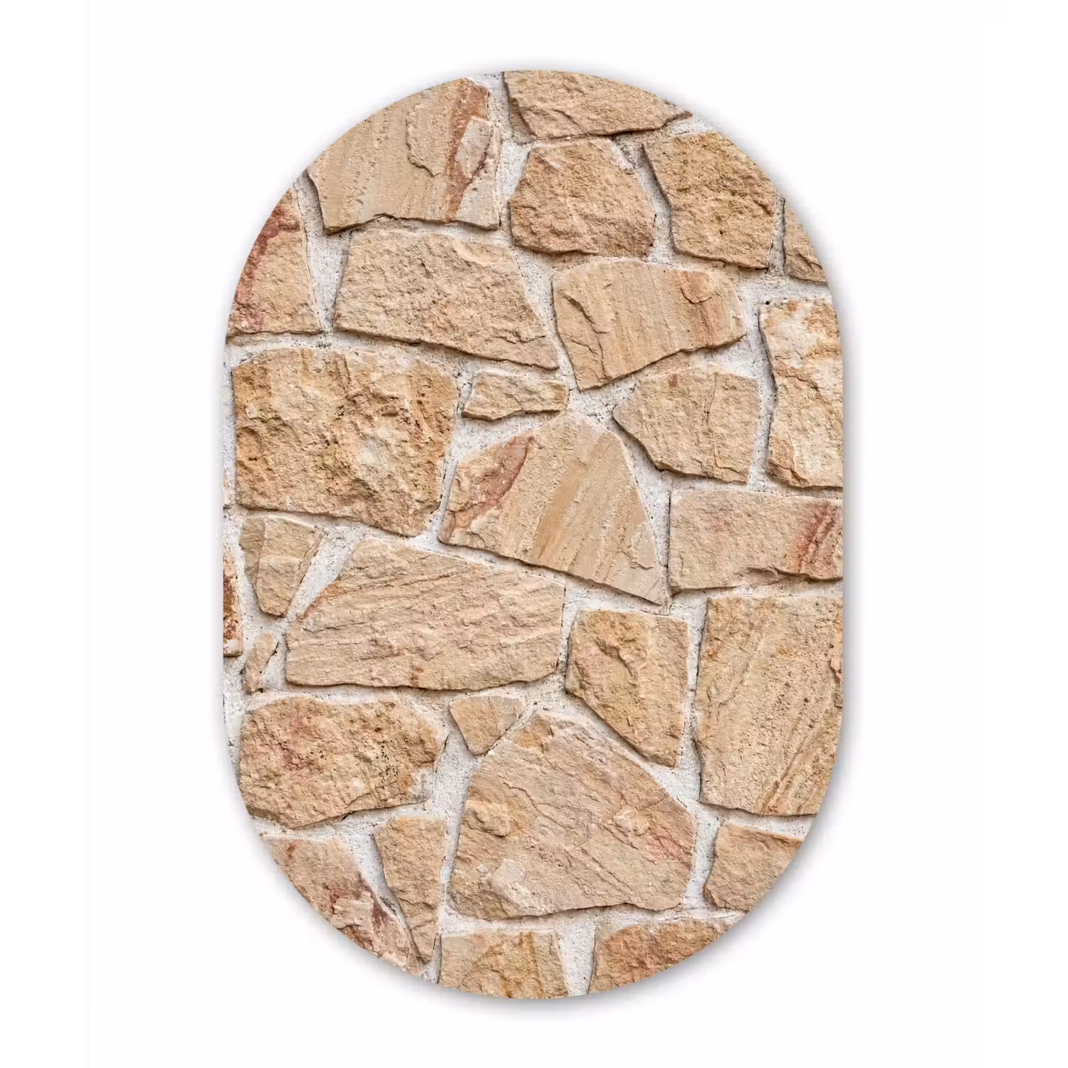 Muur - Steen - Patroon - Rustiek - Beige Wandcirkel Ovaal Aluminium middel -3d