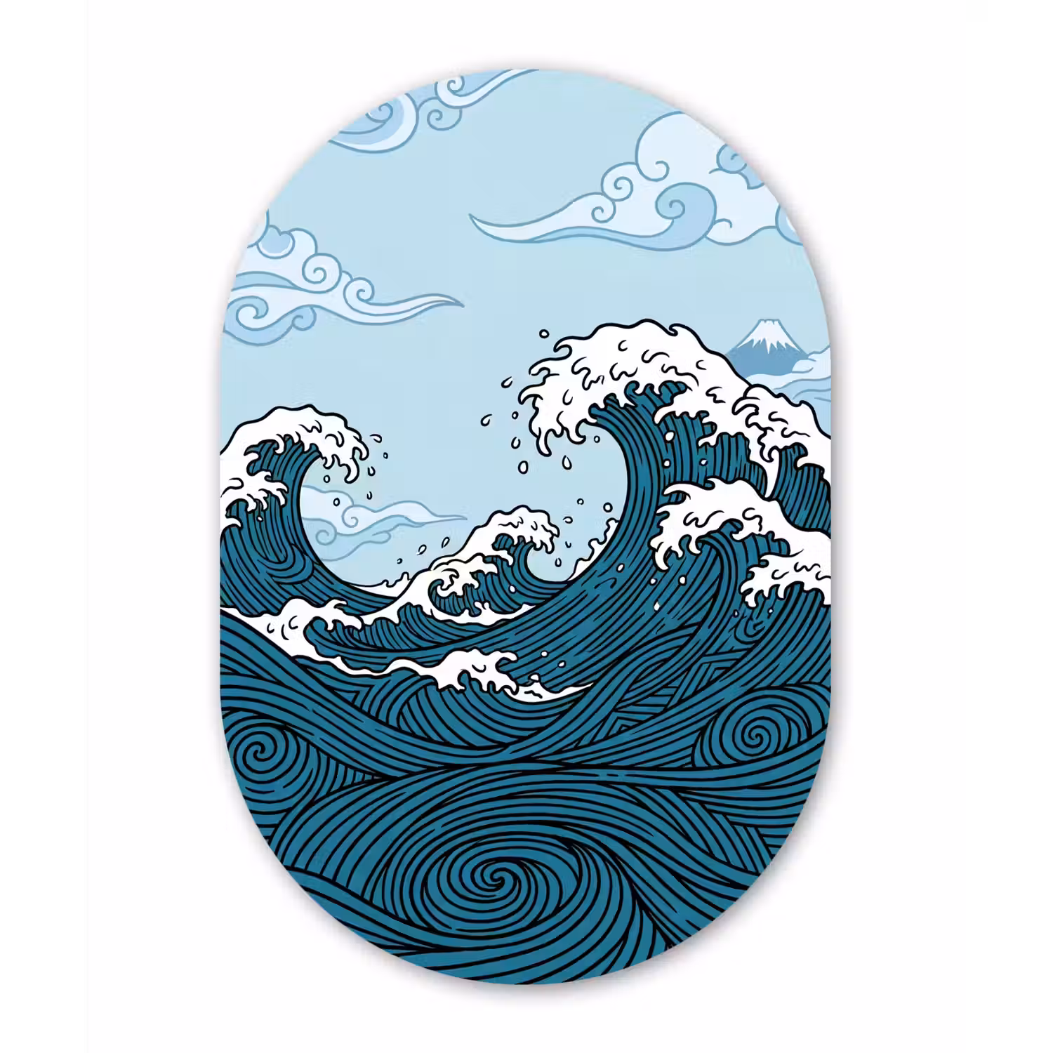 Zee - Golven - Japans - Natuur - Blauw Wandcirkel Ovaal Aluminium middel -3d