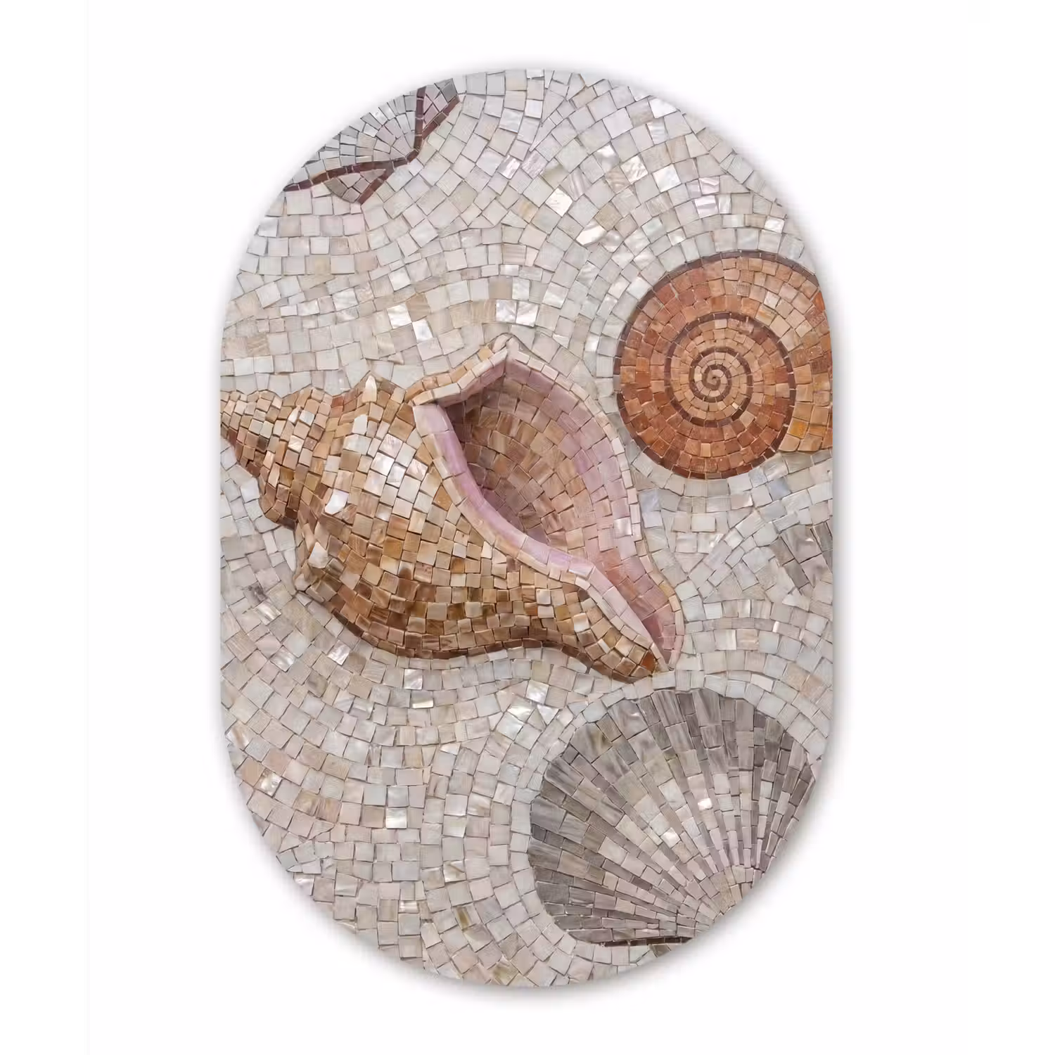 Schelp - Mozaïek - Zee - Beige - Modern Wandcirkel Ovaal Aluminium middel -3d