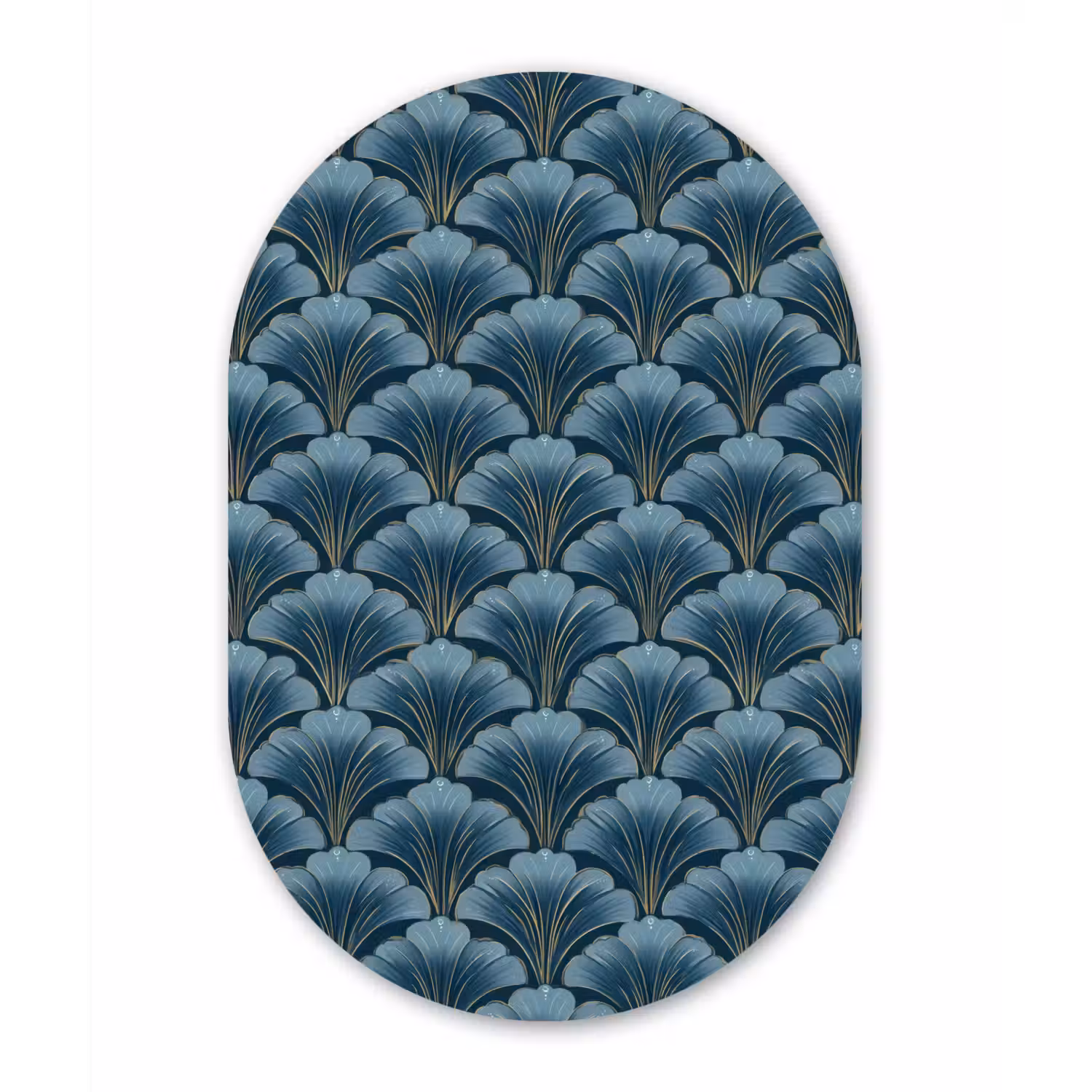 Patroon - Ginkgoblad - Blauw Wandcirkel Ovaal Aluminium middel 839 -3d