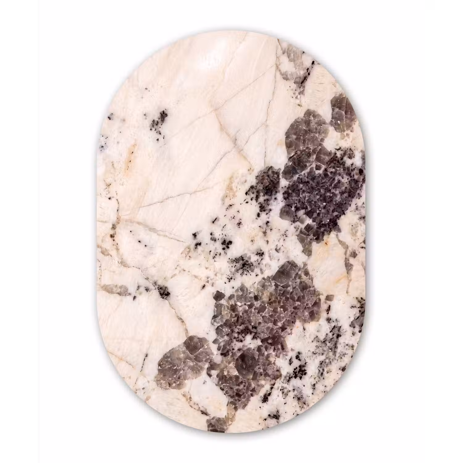 Natuursteen - Patroon - Abstract - Beige - Grijs Wandcirkel Ovaal Aluminium middel -3d
