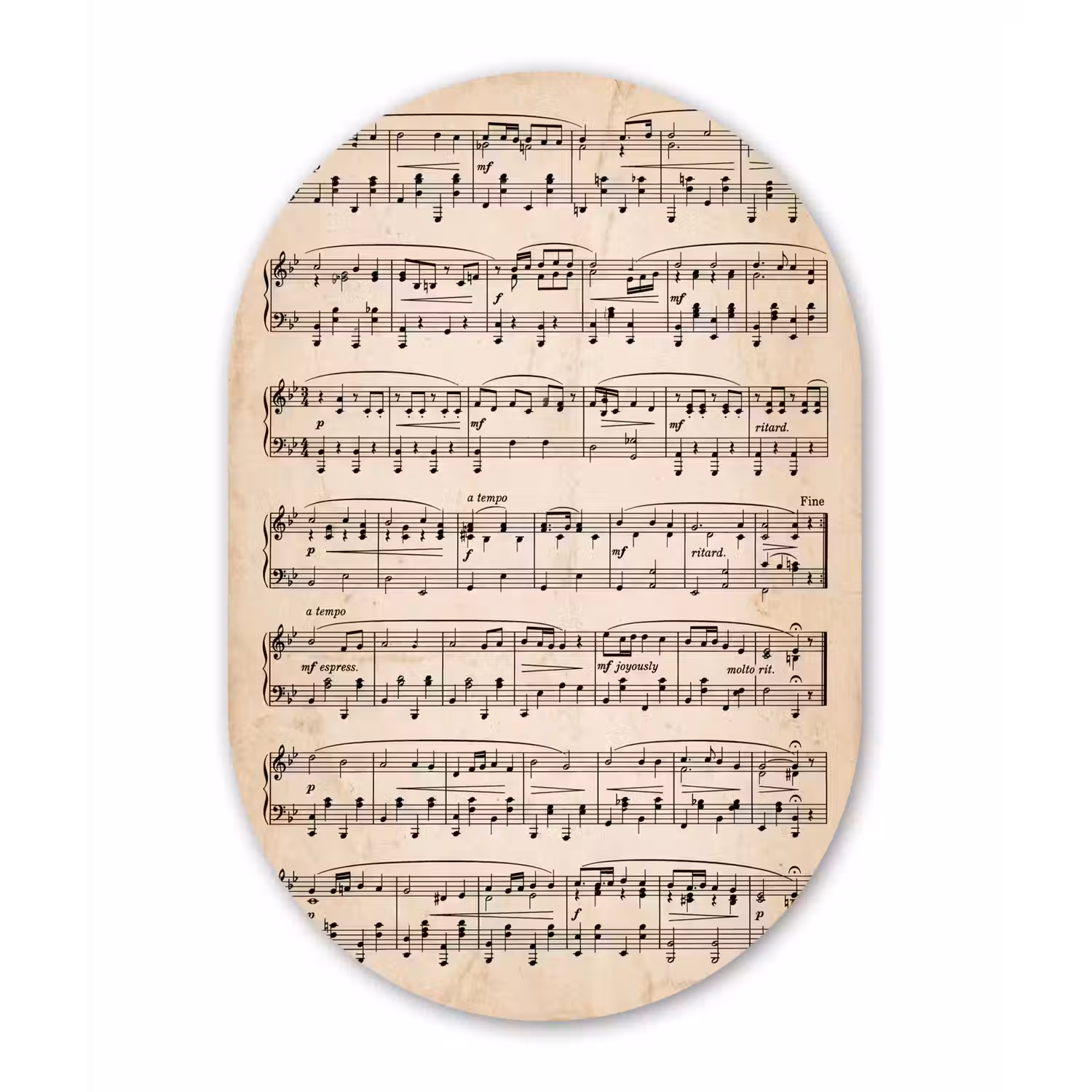 Muzieknotatie - Notenbalken - Kunst - Klassiek - Beige Wandcirkel Ovaal Aluminium middel -3d