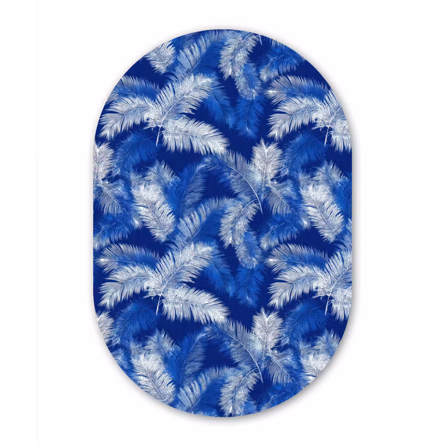 Palmblad - Patroon - Blauw Wandcirkel Ovaal Aluminium middel 839 -3d