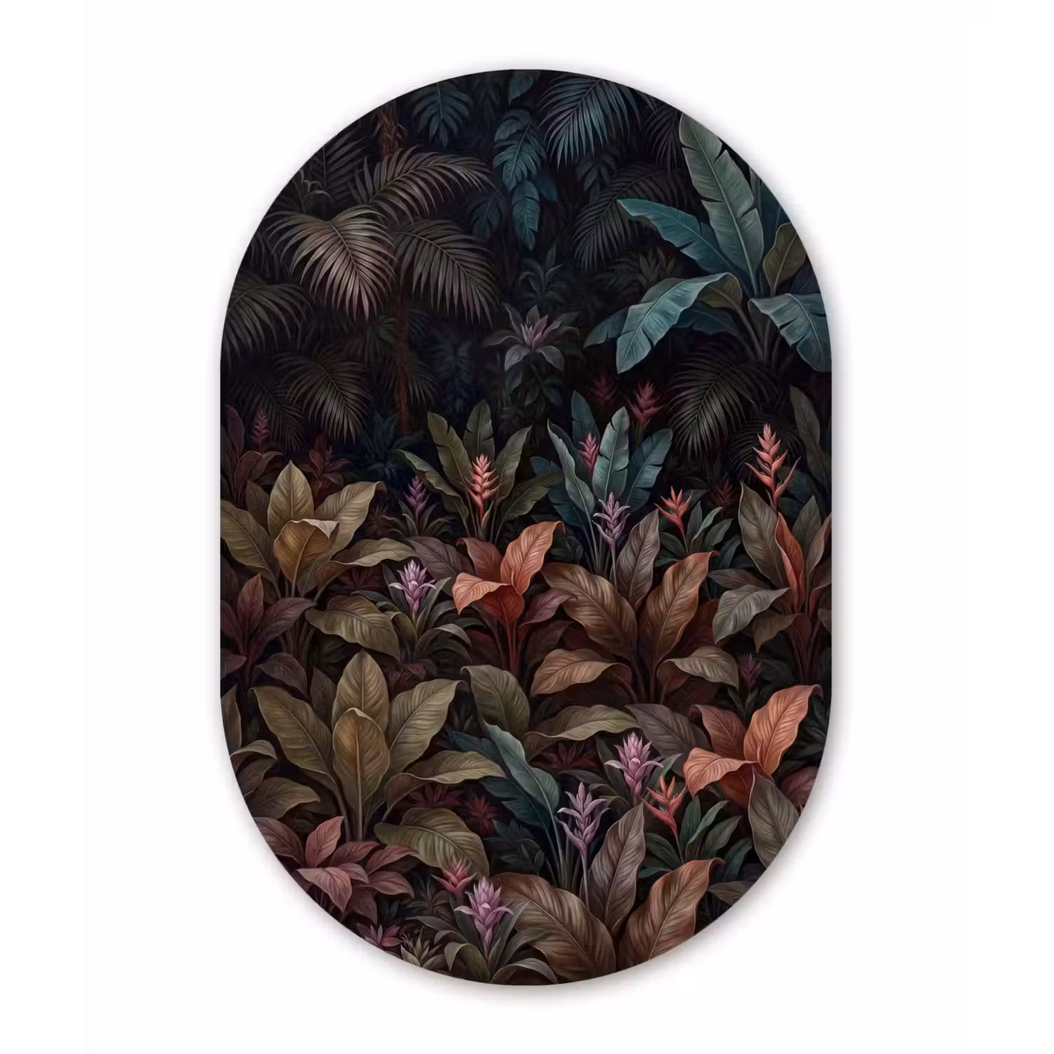 Planten - Tropisch - Jungle - Donker - Natuur Wandcirkel Ovaal Aluminium middel -3d
