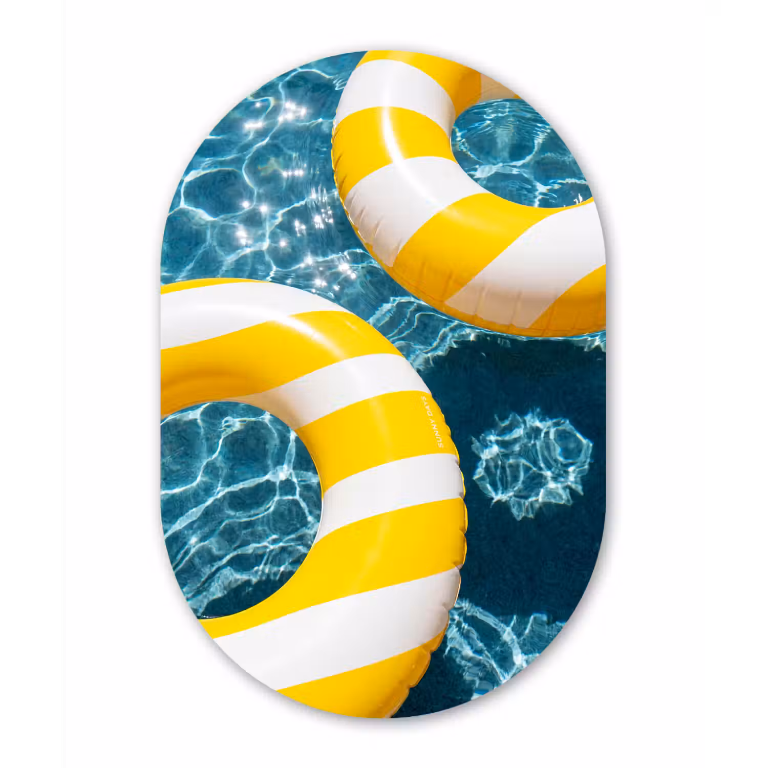 Zwembad - Zwembanden - Zomer - Geel - Blauw Wandcirkel Ovaal Aluminium middel -3d