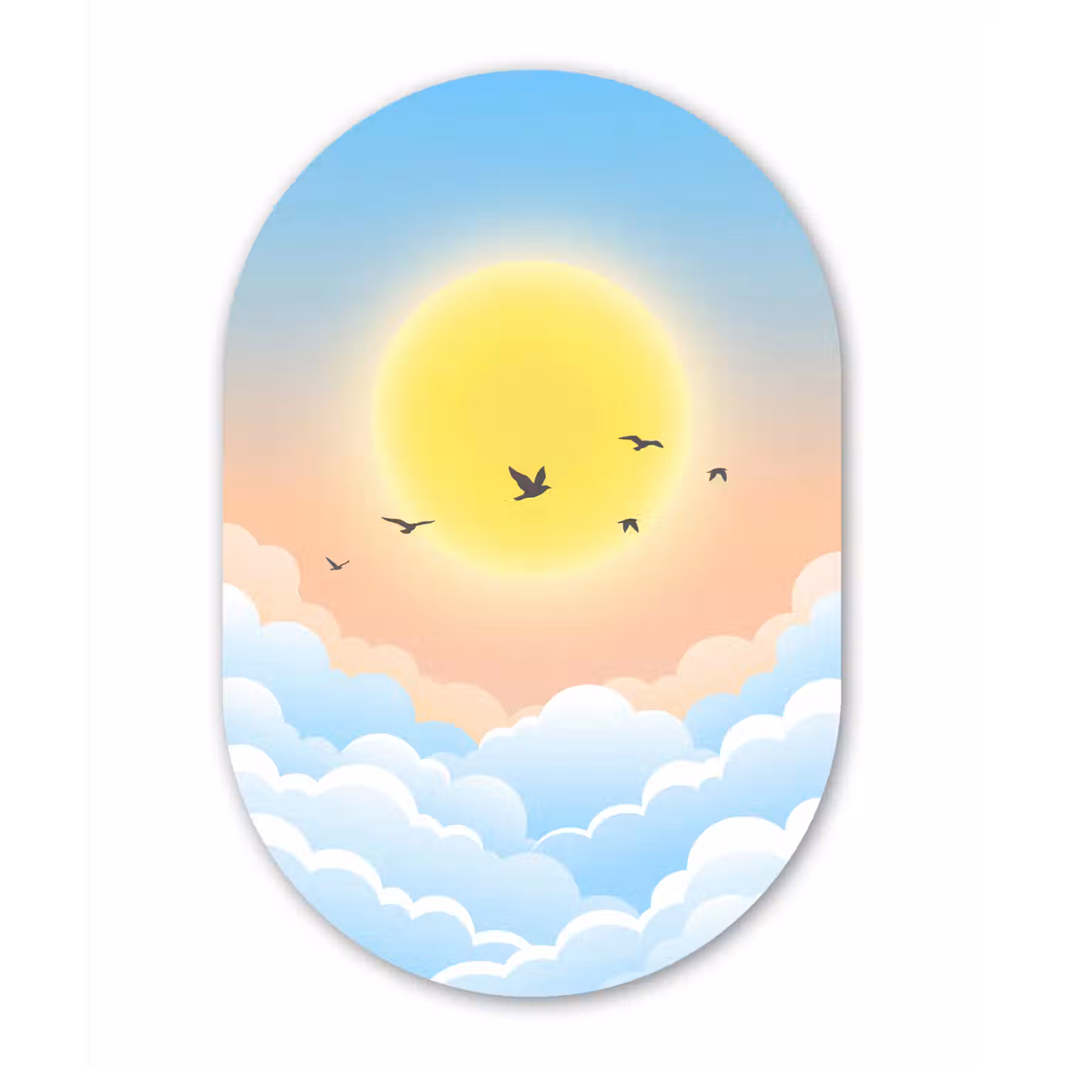Zon - Vogels - Lucht - Natuur - Geel Wandcirkel Ovaal Aluminium middel -3d