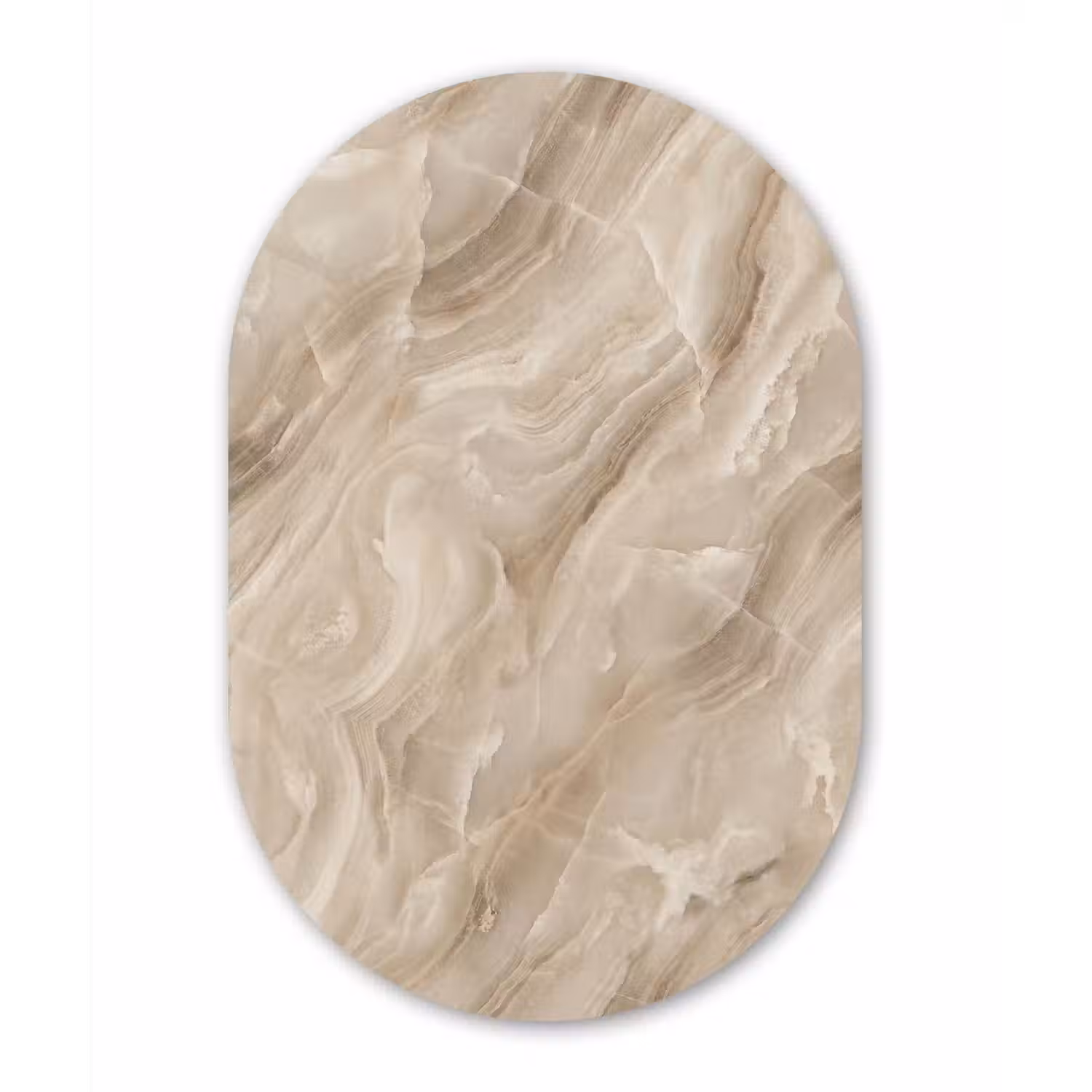 Steen - Golvend - Abstract - Beige Wandcirkel Ovaal Aluminium middel -3d