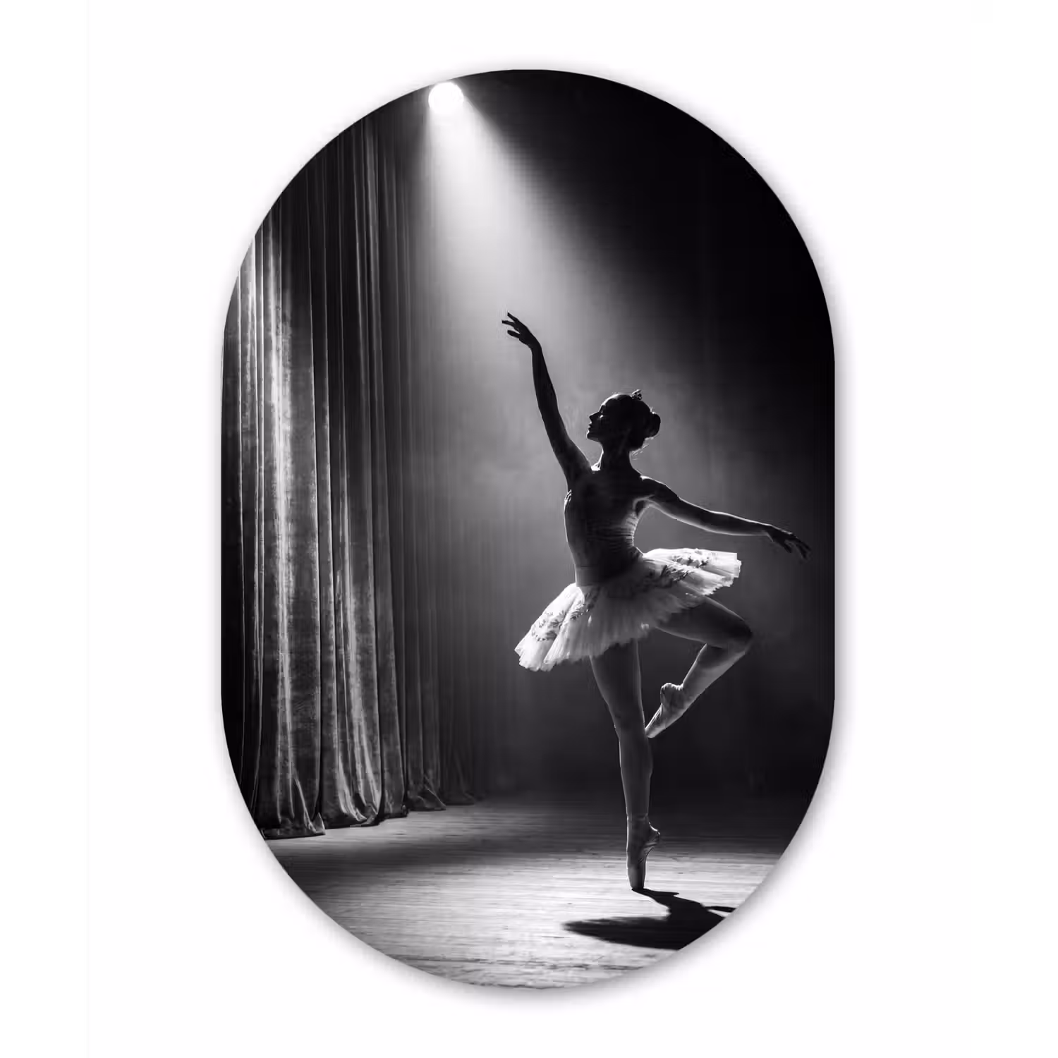 Danser - Podium - Zwart-wit - Kunst - Klassiek Wandcirkel Ovaal Aluminium middel -3d