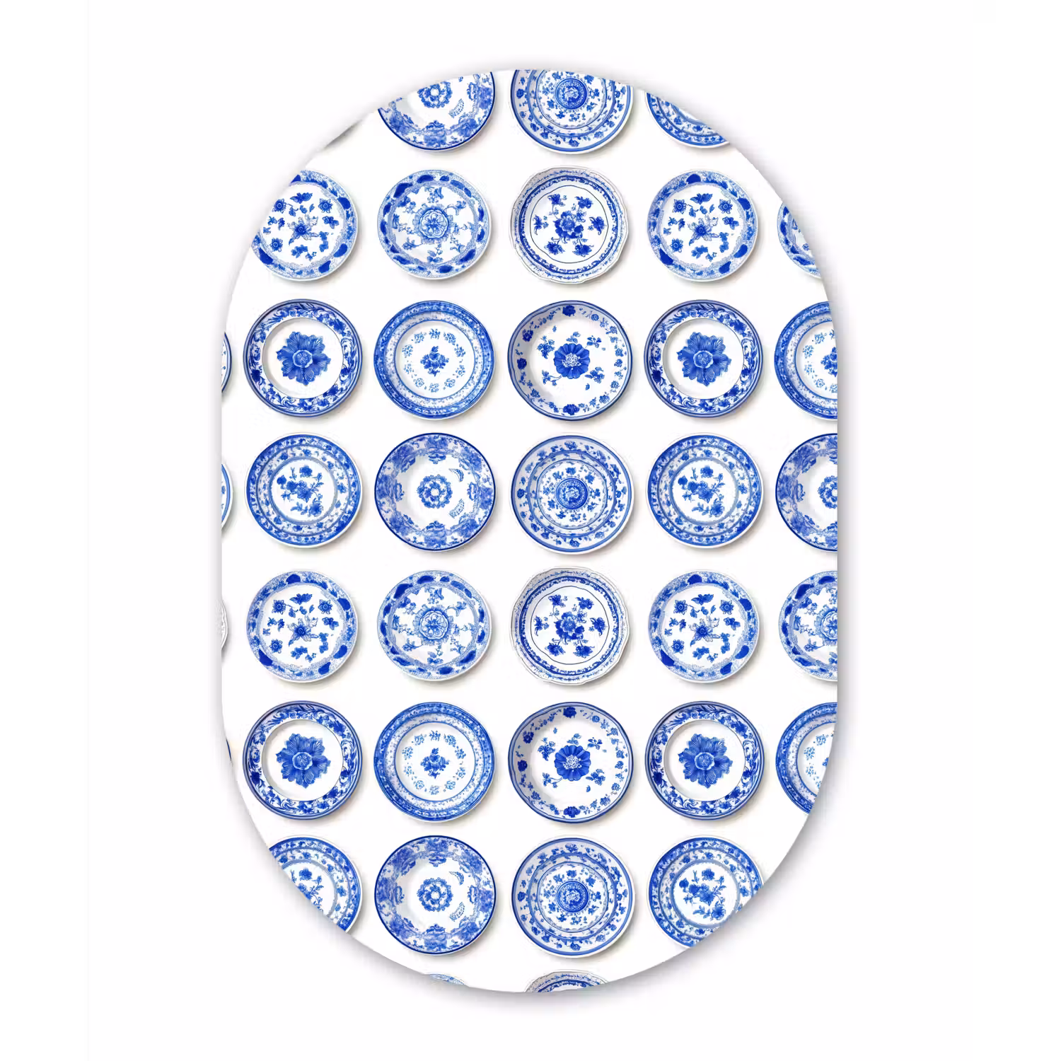 Borden - Bloemen - Patroon - Blauw Wandcirkel Ovaal Aluminium middel 839 -3d