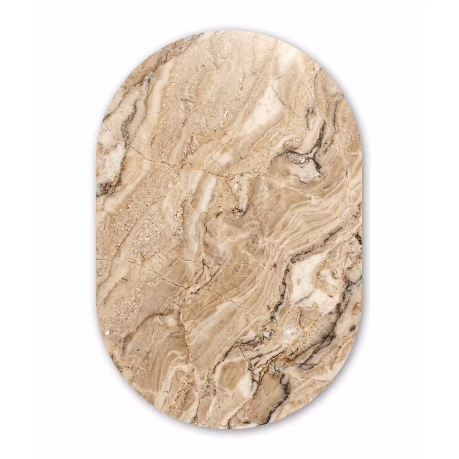 Textuur - Aders - Abstract - Modern - Beige Wandcirkel Ovaal Aluminium middel -3d