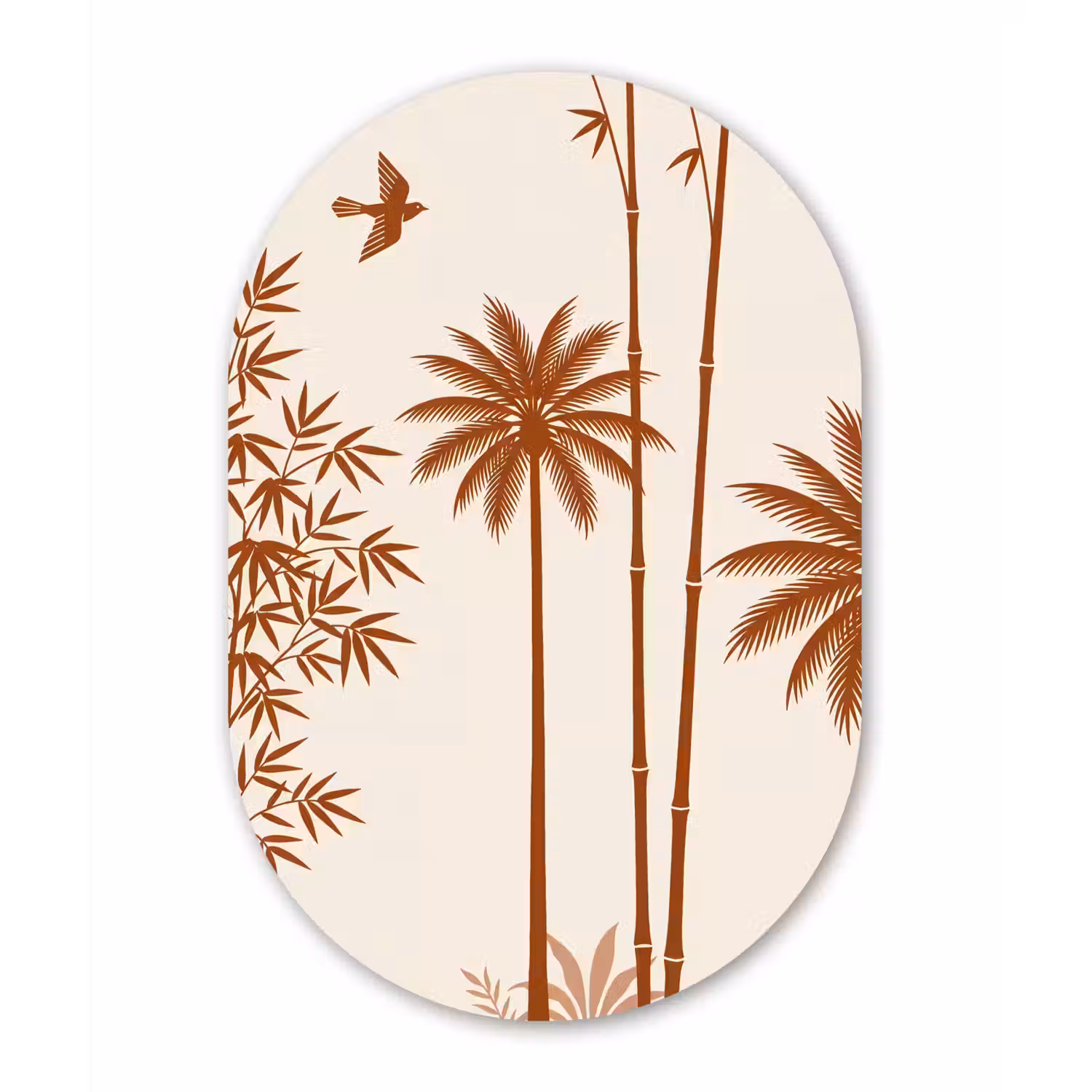 Vogel - Boom - Tropisch - Minimalistisch - Bruin Wandcirkel Ovaal Aluminium middel -3d