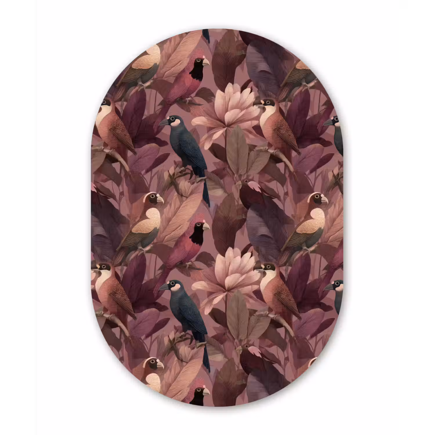 Vogels - Bladeren - Roze Wandcirkel Ovaal Aluminium middel 839 -3d
