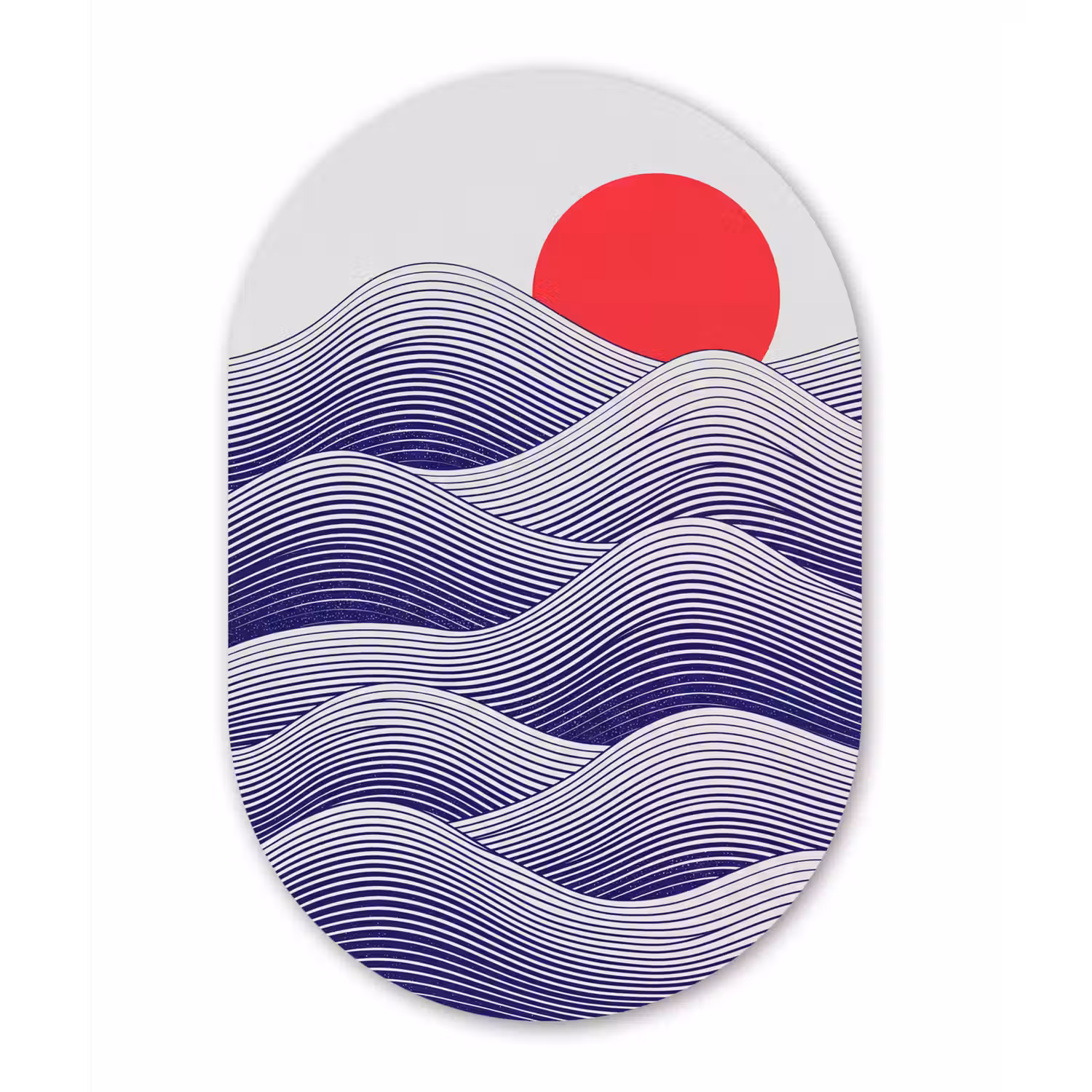 Golven - Zon - Natuur - Abstract - Rood Wandcirkel Ovaal Aluminium middel -3d