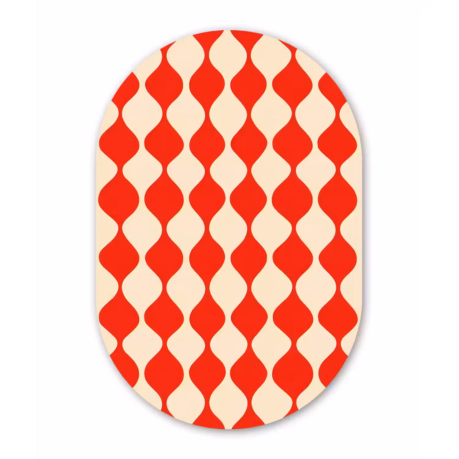 Golvend patroon - Retro - Rood - Beige Wandcirkel Ovaal Aluminium middel 839 -3d