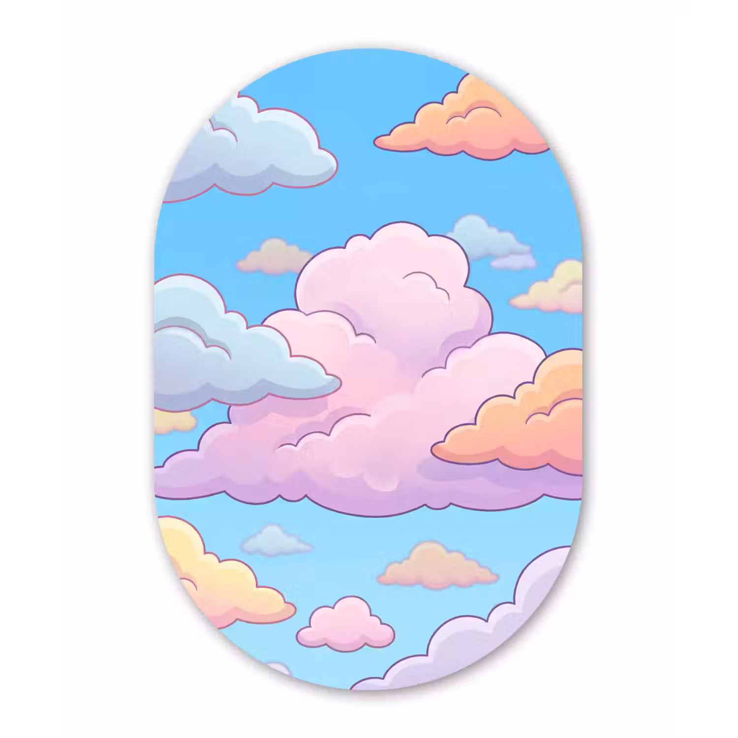 Wolk - Lucht - Natuur - Illustratie - Pastel Wandcirkel Ovaal Aluminium middel -3d