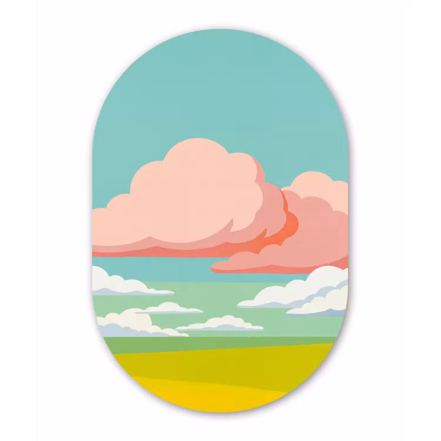 Wolken - Roze - Natuur - Modern - Pastel Wandcirkel Ovaal Aluminium middel -3d