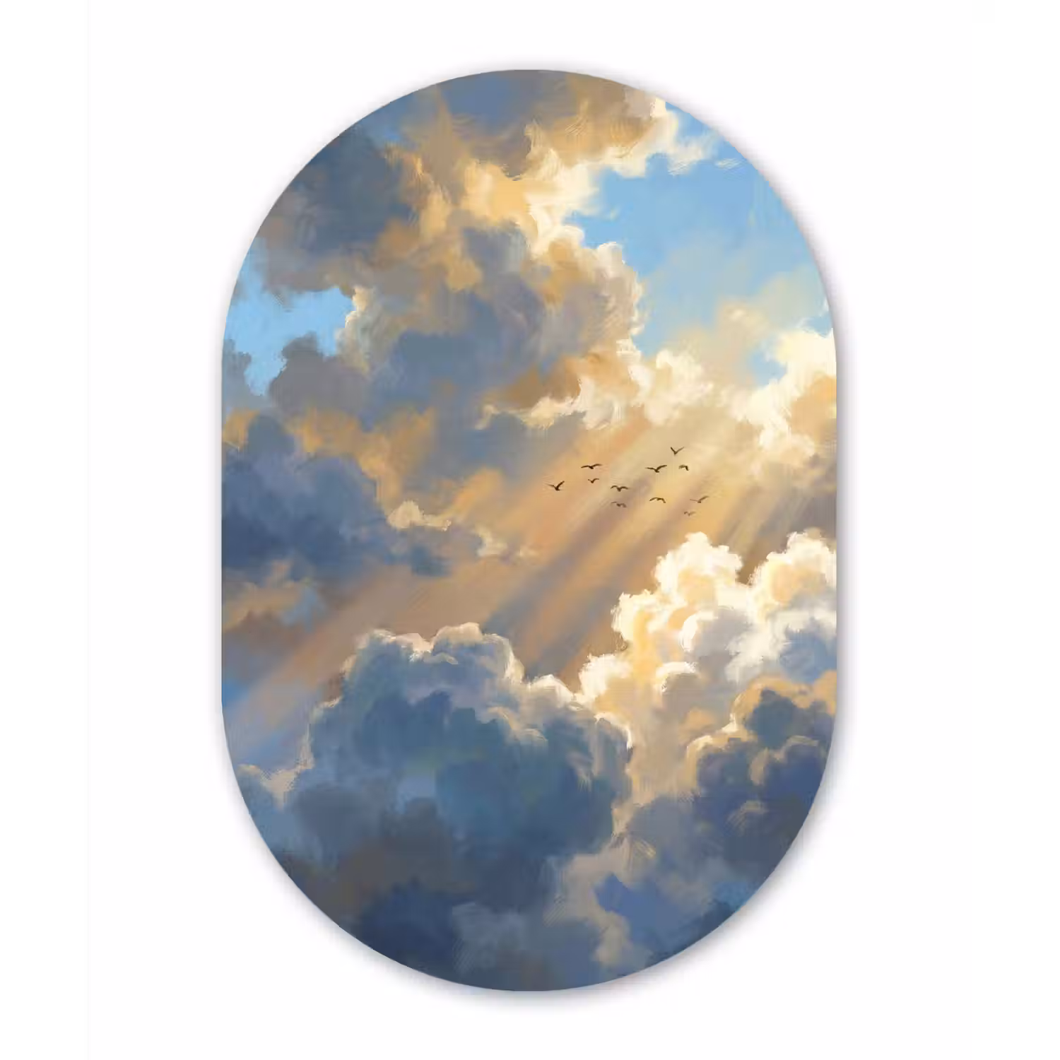 Wolken - Zonnestralen - Natuur - Abstract - Blauw Wandcirkel Ovaal Aluminium middel -3d