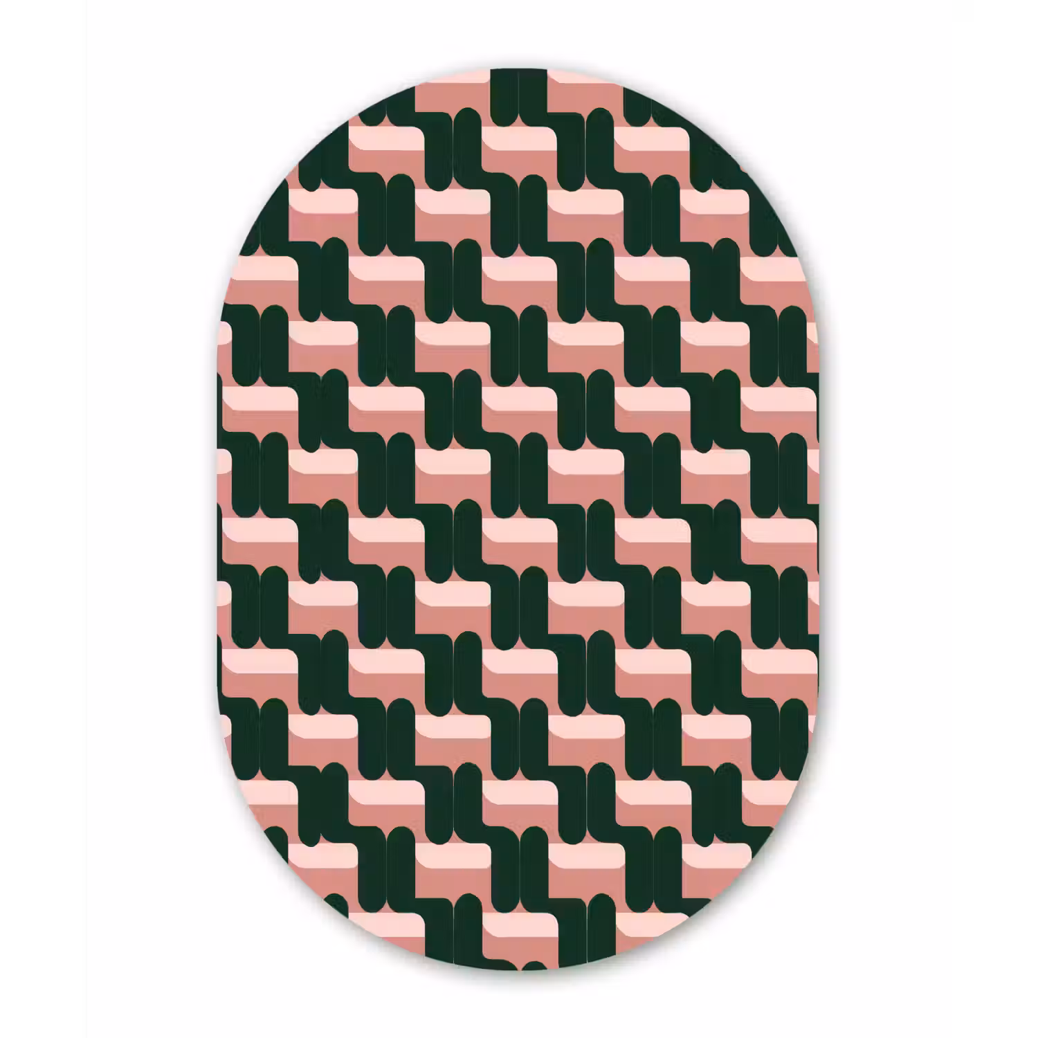 Vlechtpatroon - Groen - Roze - Geometrisch Wandcirkel Ovaal Aluminium middel 839 -3d