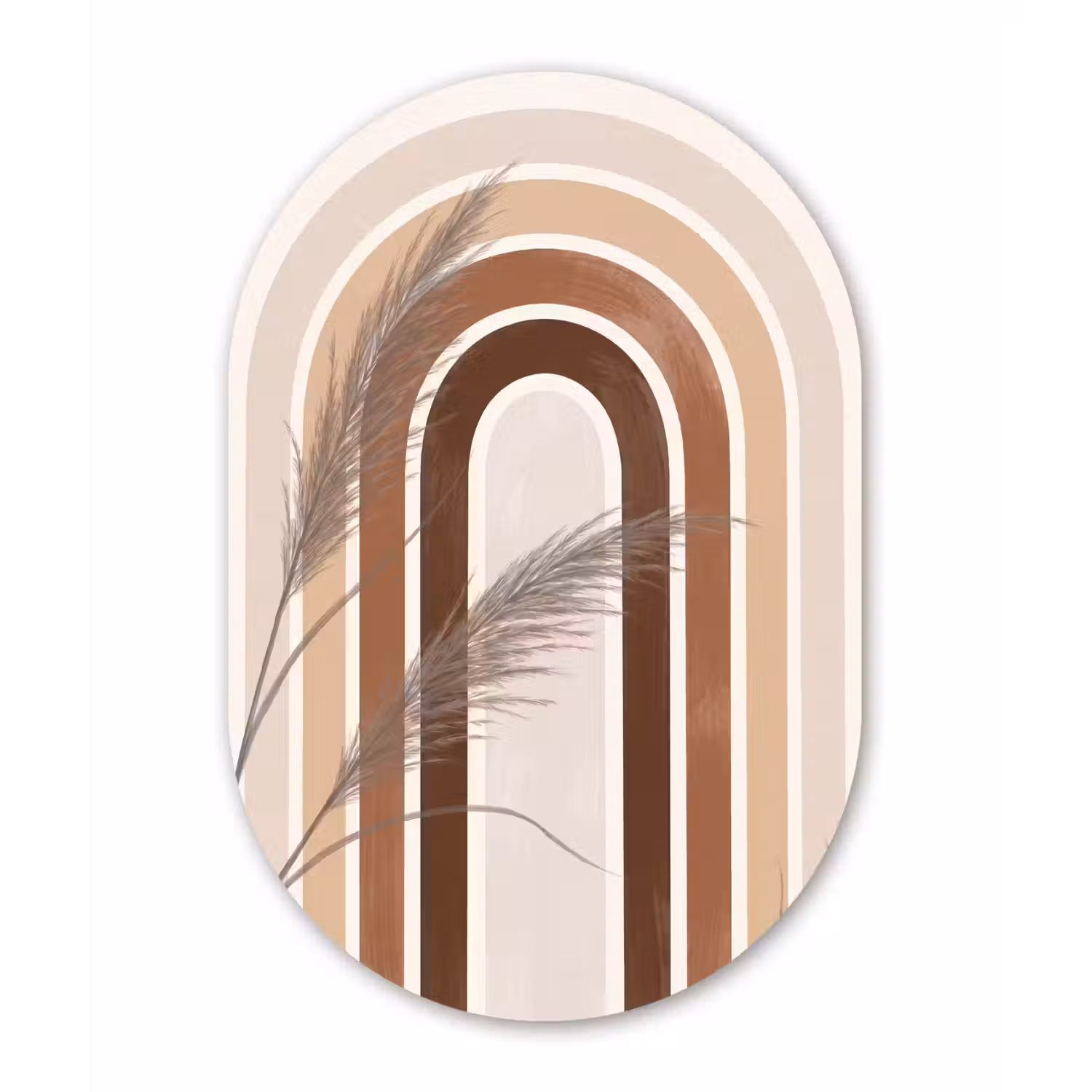 Abstract - Bogen - Plant - Boho - Beige Wandcirkel Ovaal Aluminium middel -3d