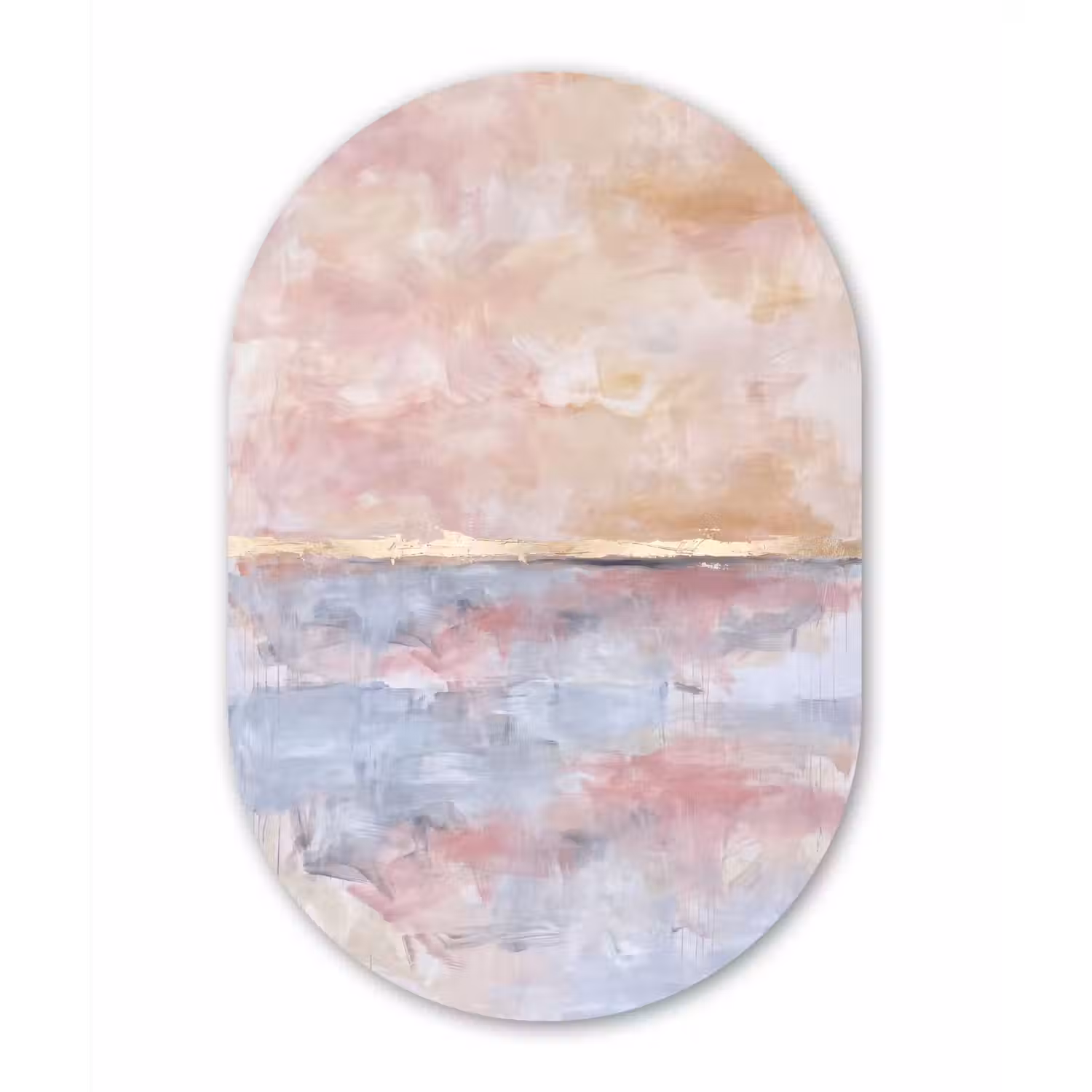 Abstract - Horizontaal - Kunst - Roze - Goud Wandcirkel Ovaal Aluminium middel -3d