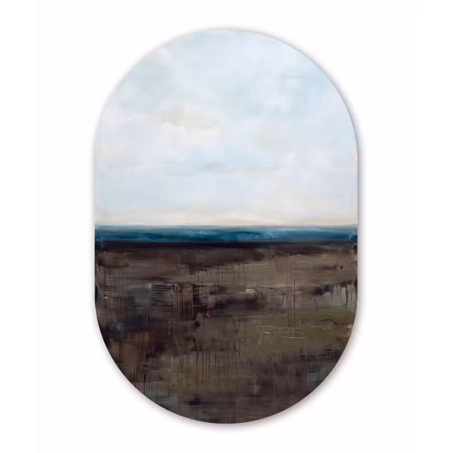 Abstract - Landschap - Horizon - Blauw - Modern Wandcirkel Ovaal Aluminium middel -3d