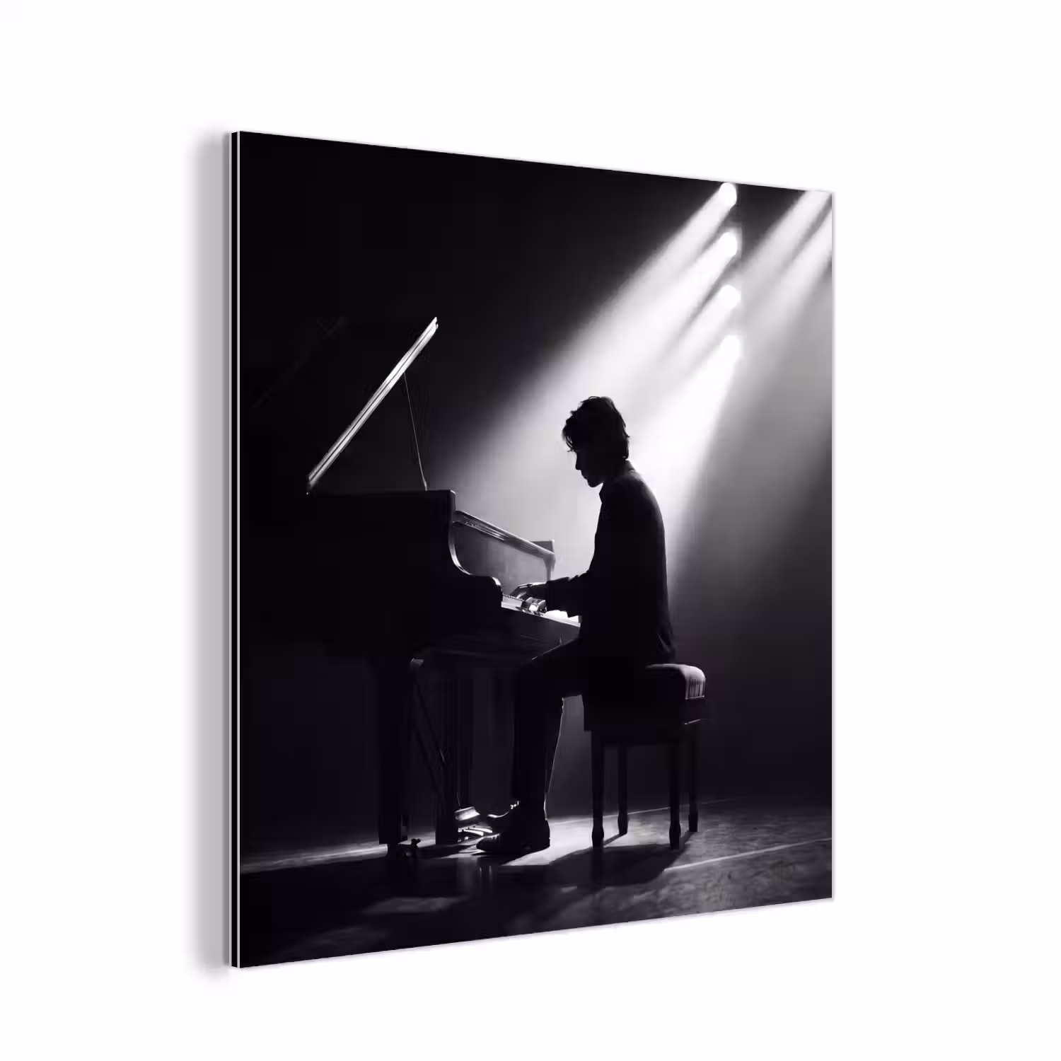 Persoon - Piano - Muziek - Zwart-wit - Podium aluminium wit klein -3d