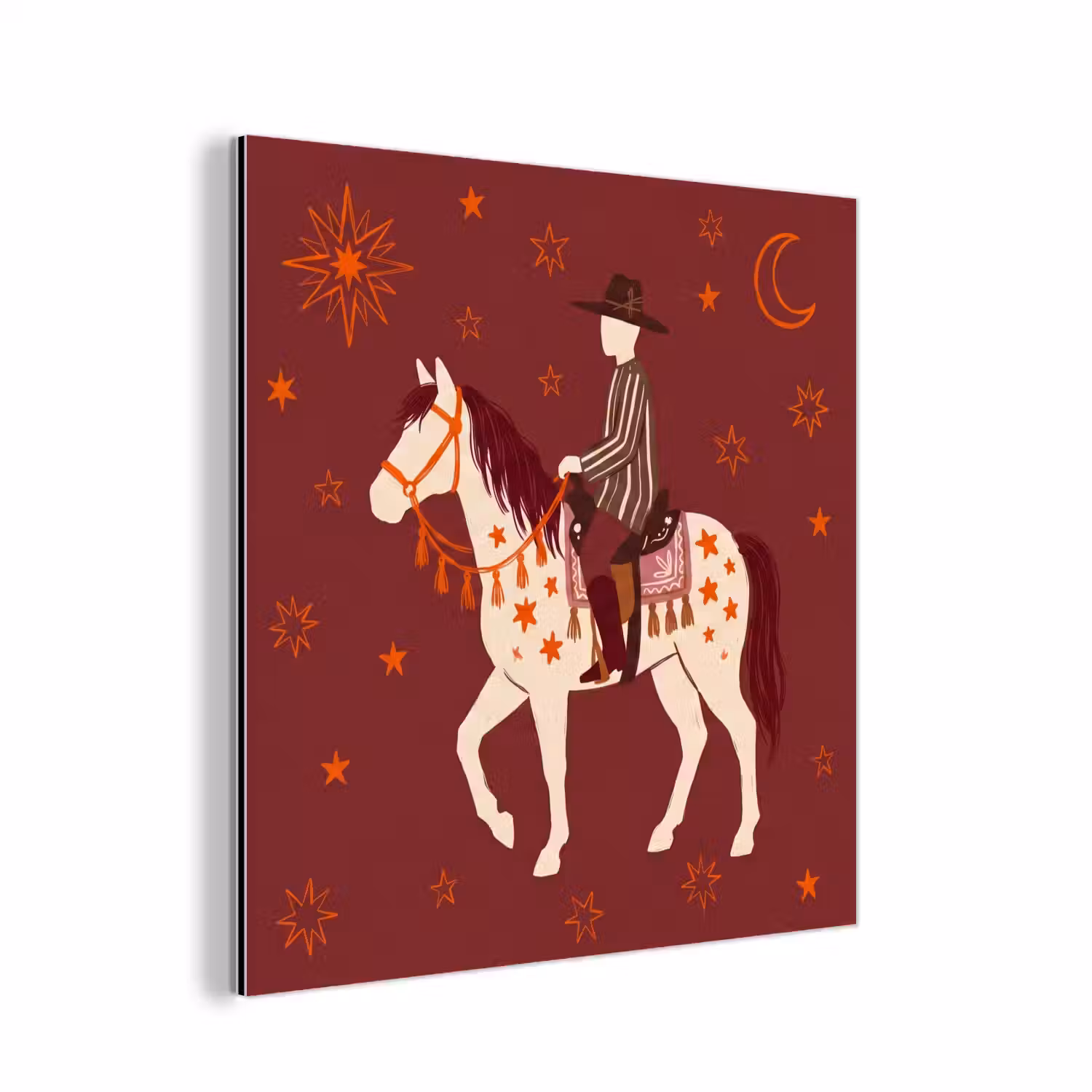 Paard - Ruiter - Sterren - Nacht - Illustratie aluminium wit klein -3d