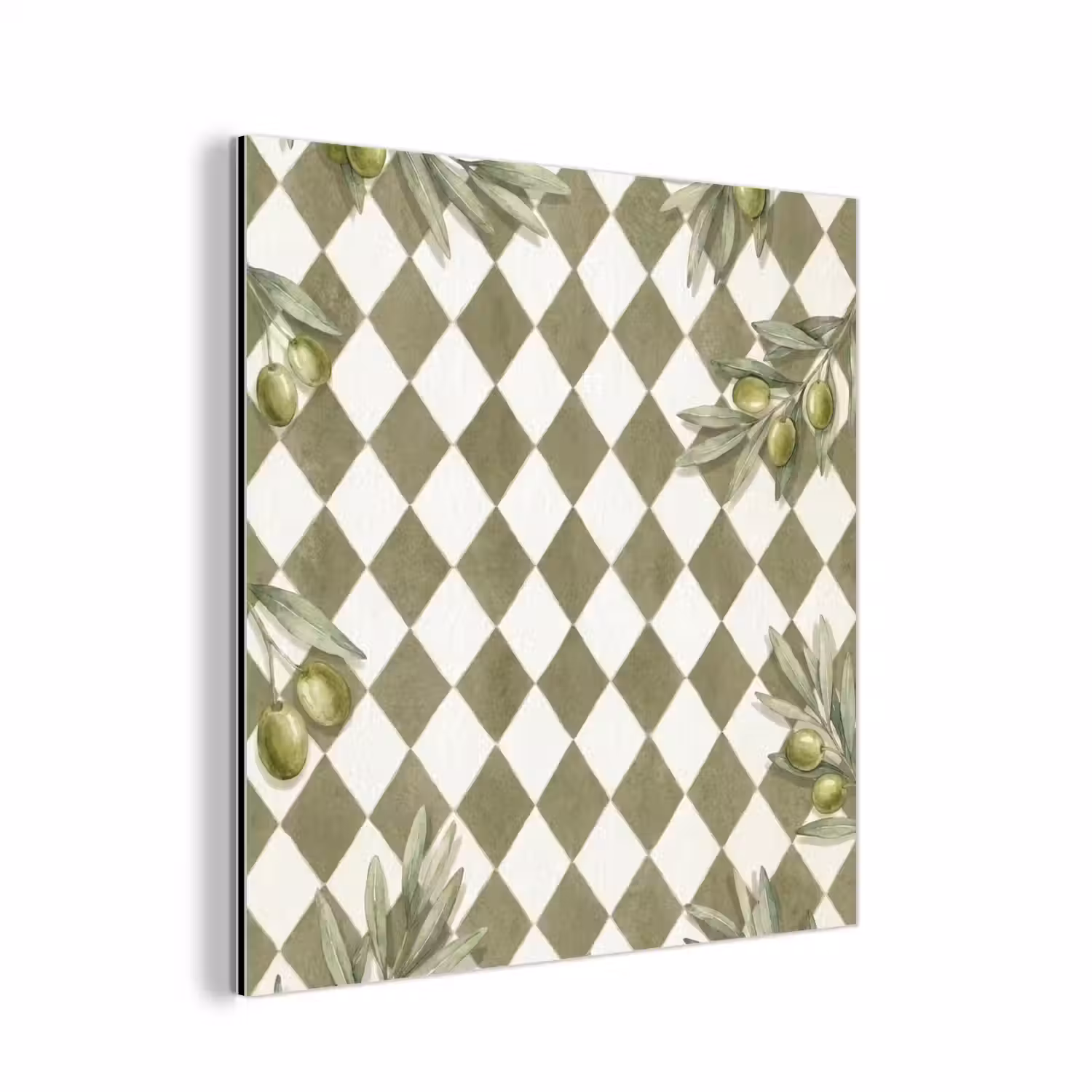 Plant - Olijftakken - Waterverf - Mediterraan - Groen aluminium wit klein -3d