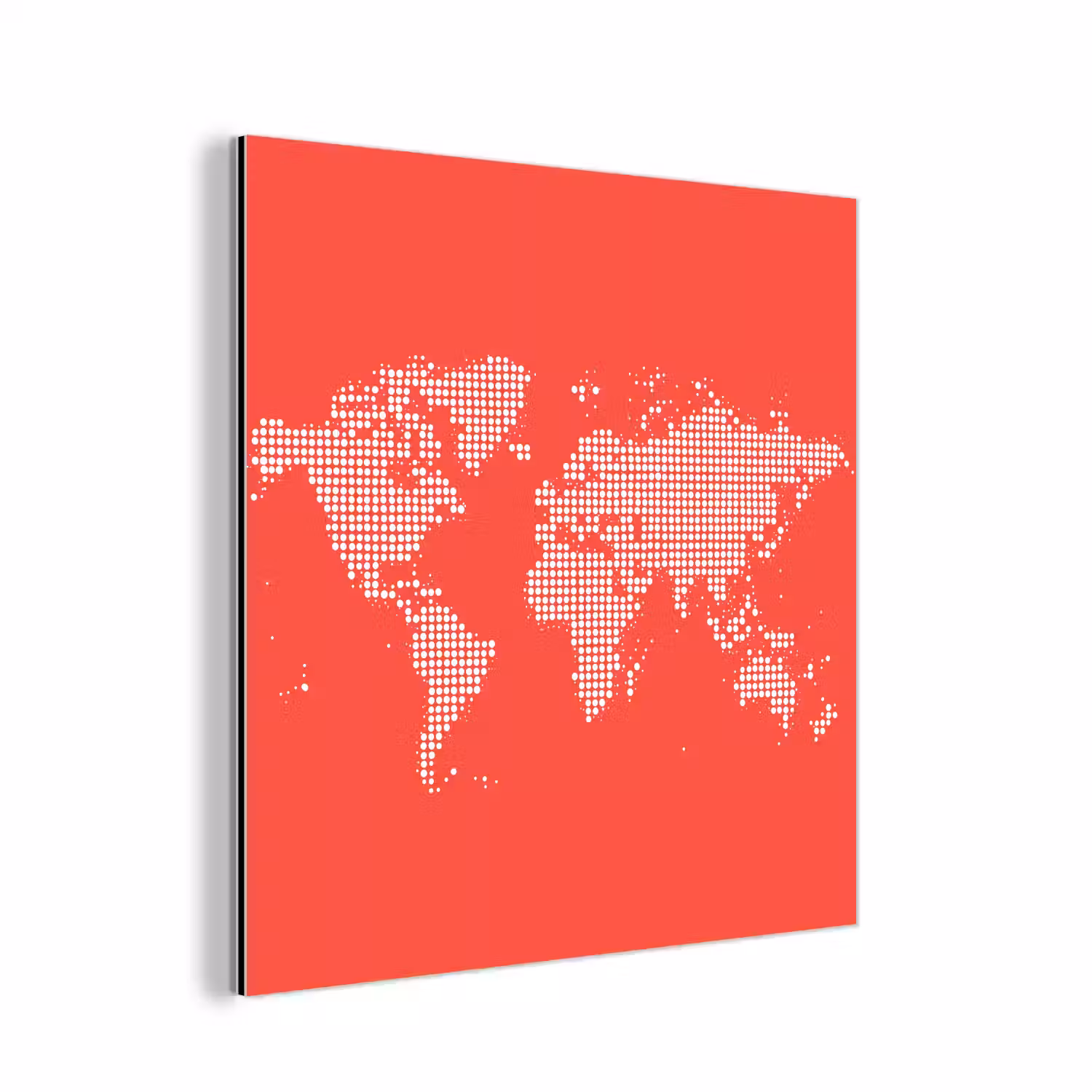 Vierkanten - Wereldkaart - Rood aluminium wit klein -3d