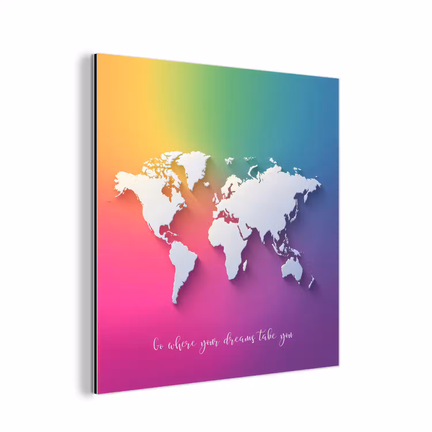 Regenboog - Quote - Wereldkaart - Dream aluminium wit klein -3d