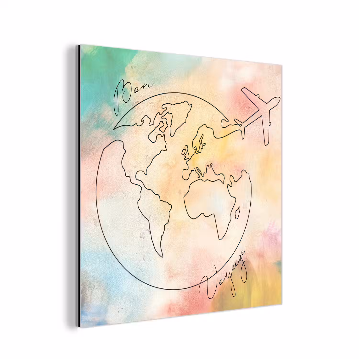 Voyage - Wereldbol - Pastel - Quote aluminium wit klein -3d