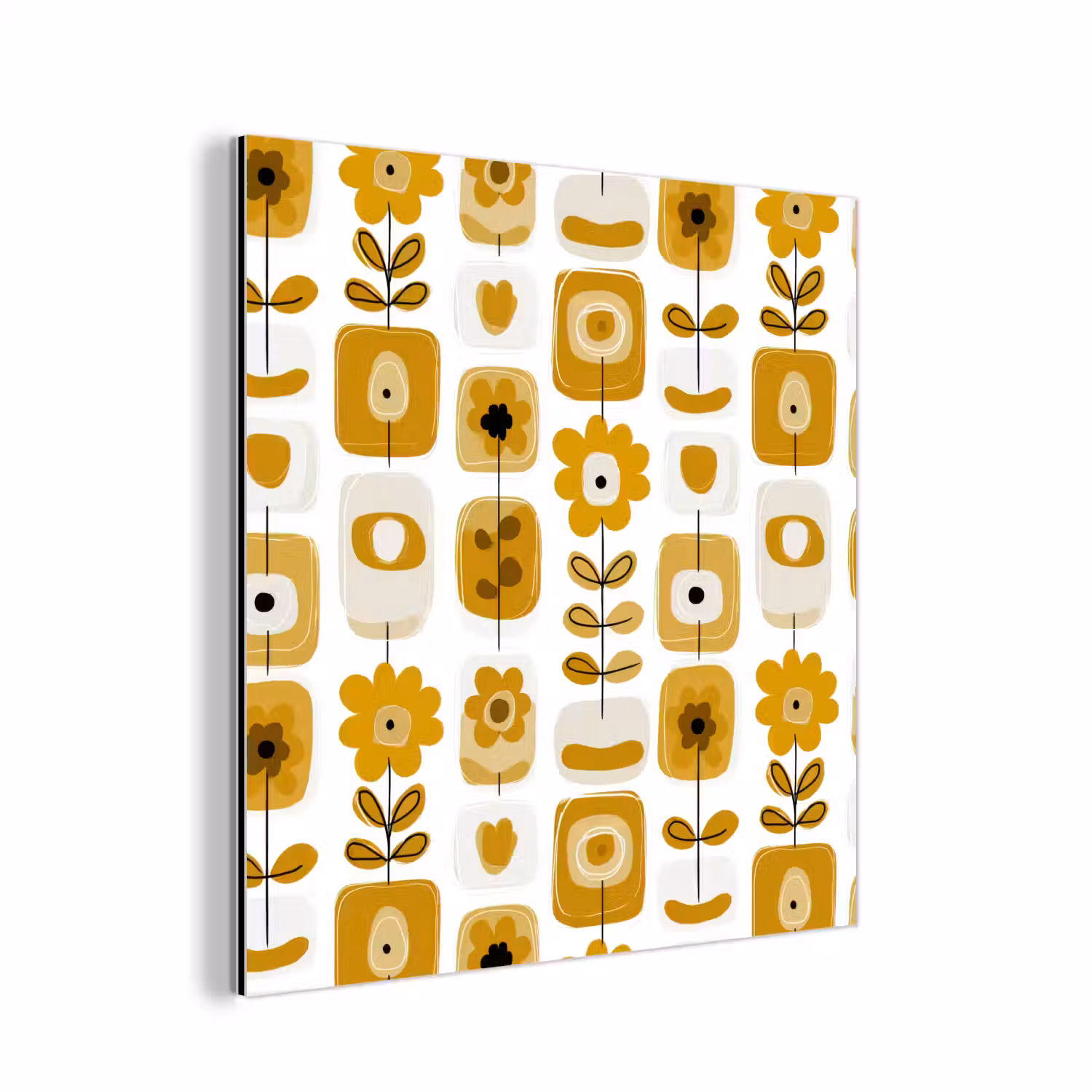 Retro - Abstract - Bloemen - Okergeel aluminium wit klein 46 -3d