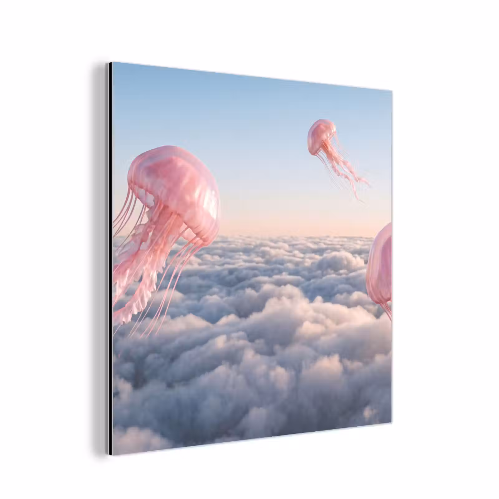 Alu-Dibond-Bild - Rosa Tier – Wolken - Roze dier - Wolken aluminium wit klein