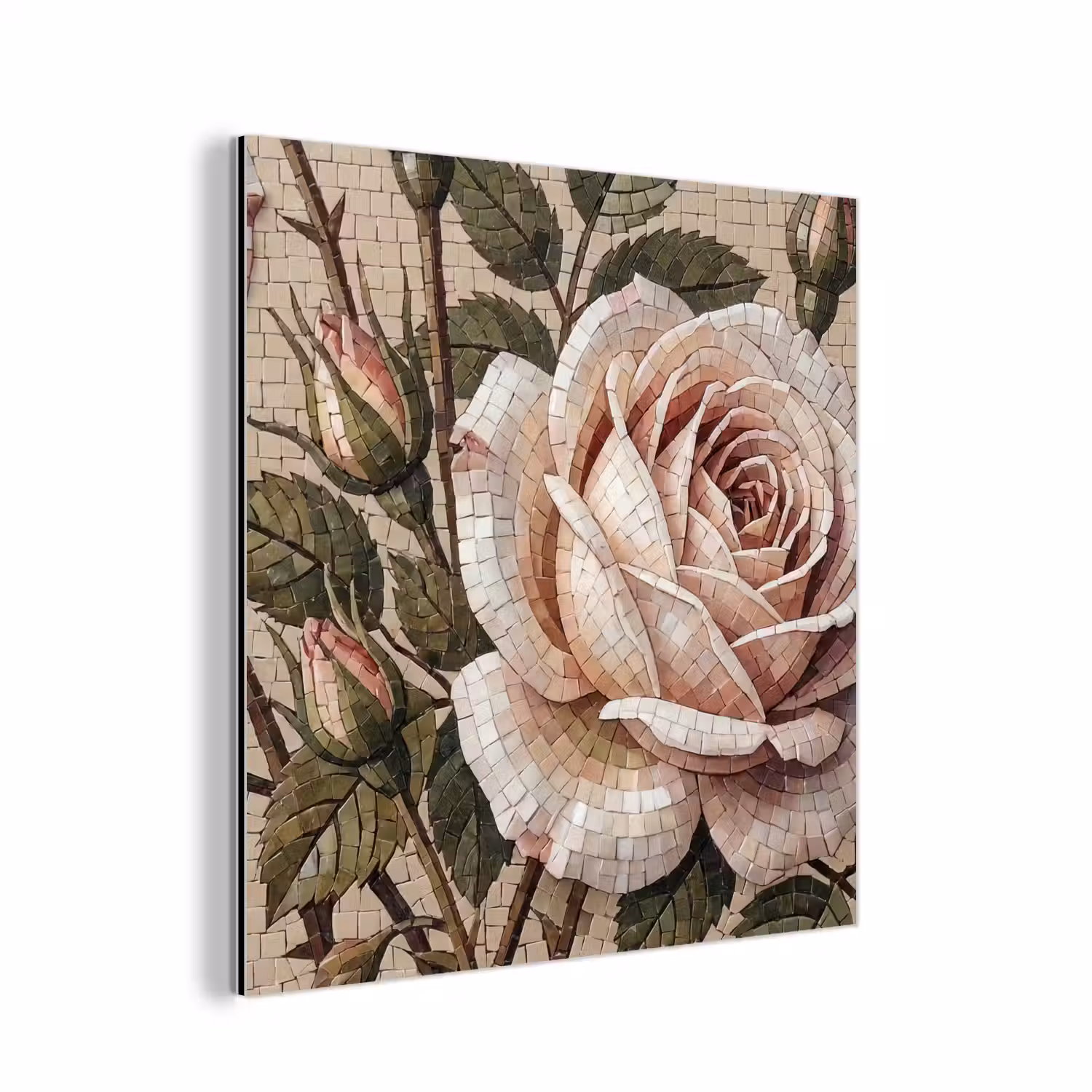 Roos - Mozaïek - Bloemen - Klassiek - Beige aluminium wit klein -3d