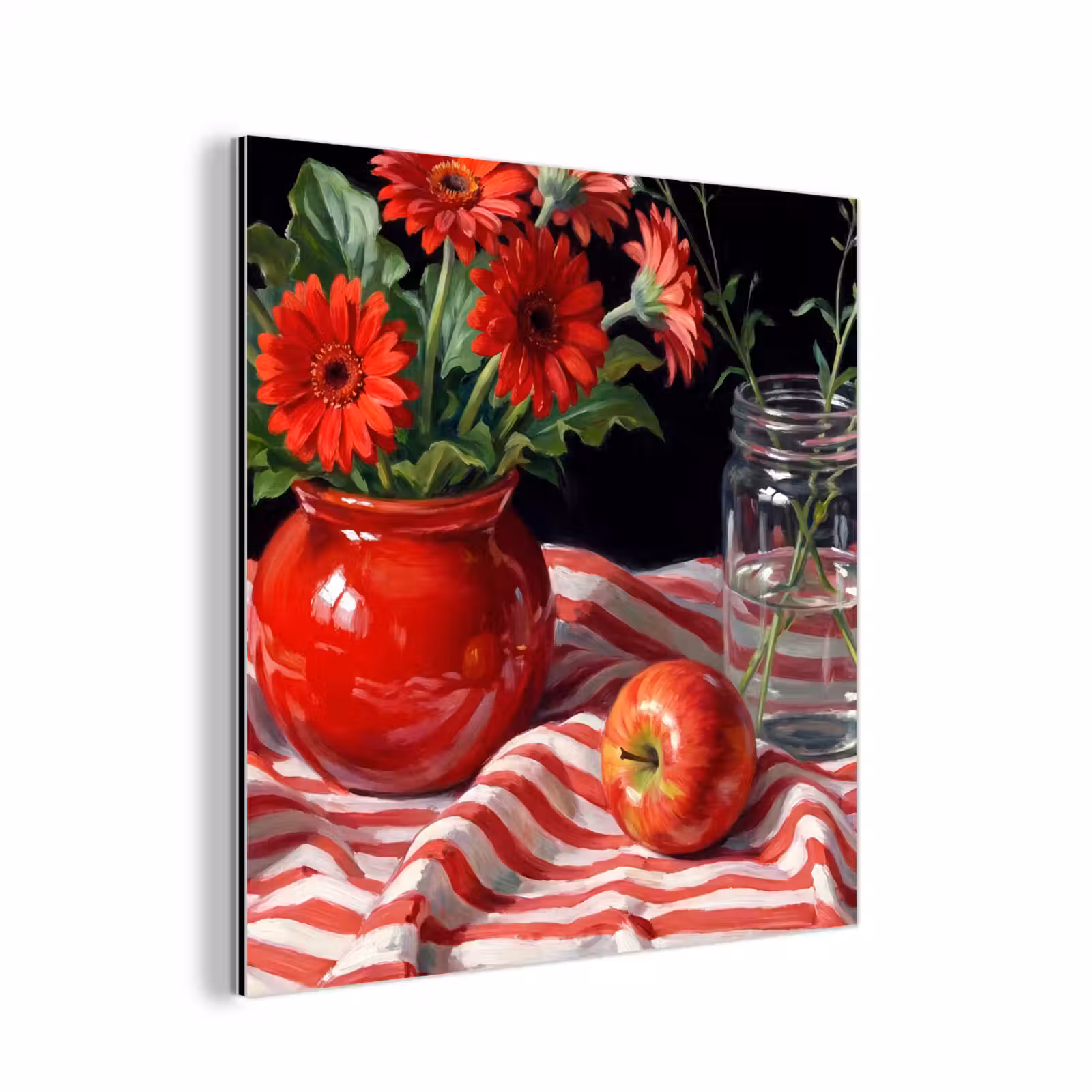 Alu-Dibond-Bild - Rote Blumen – Vase - Rode bloemen - Vaas aluminium wit klein