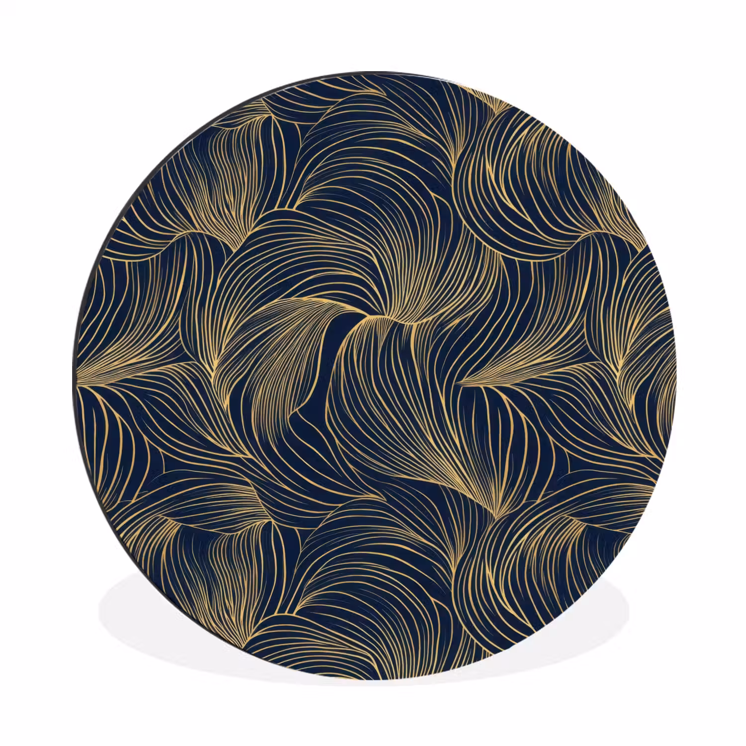 Abstract - Lijnen - Blauw - Goud Wandcirkel aluminium klein 190 -3d
