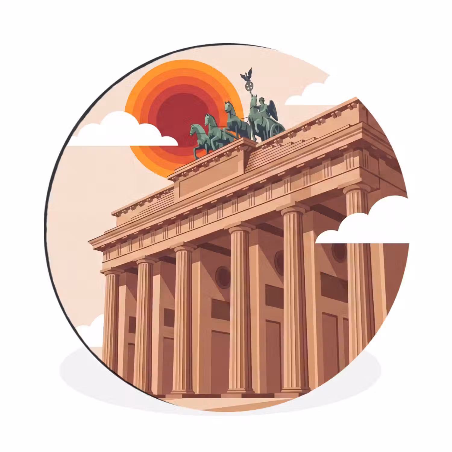 Architectuur - Brandenburg - Berlijn - Zonsondergang - Historisch Wandcirkel aluminium klein -3d