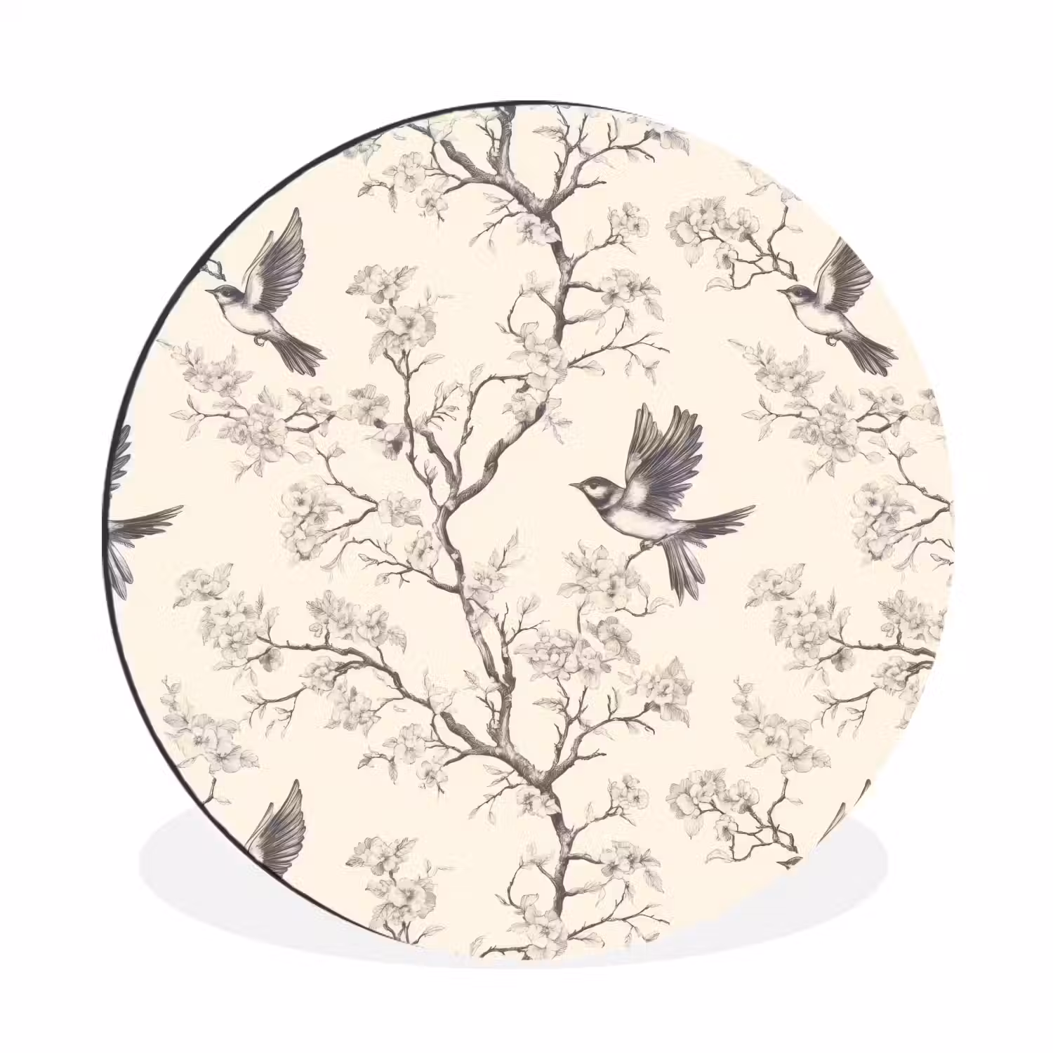 Takken - Vogels - Beige Wandcirkel aluminium klein 190 -3d