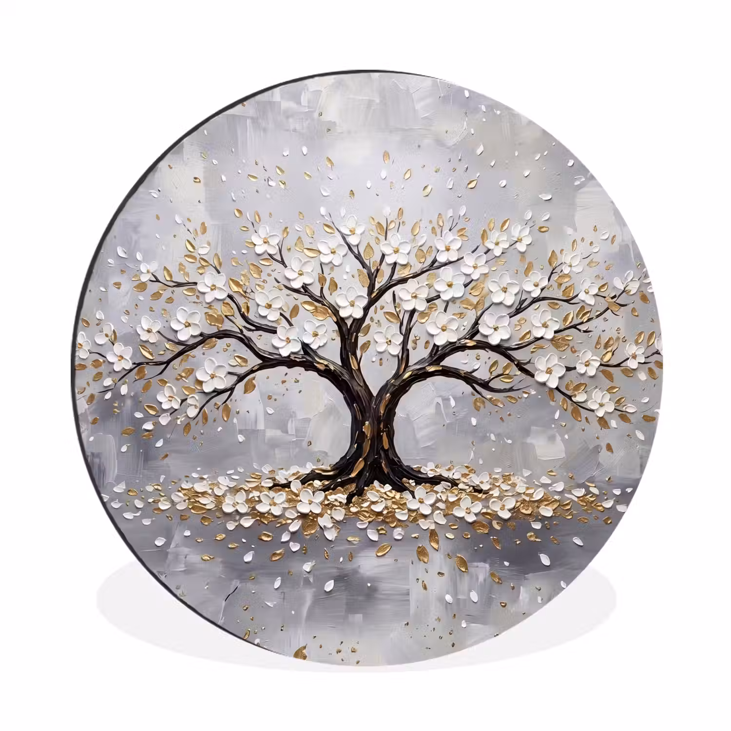 Boom - Bloemen - Natuur - Abstract - Wit Wandcirkel aluminium klein -3d