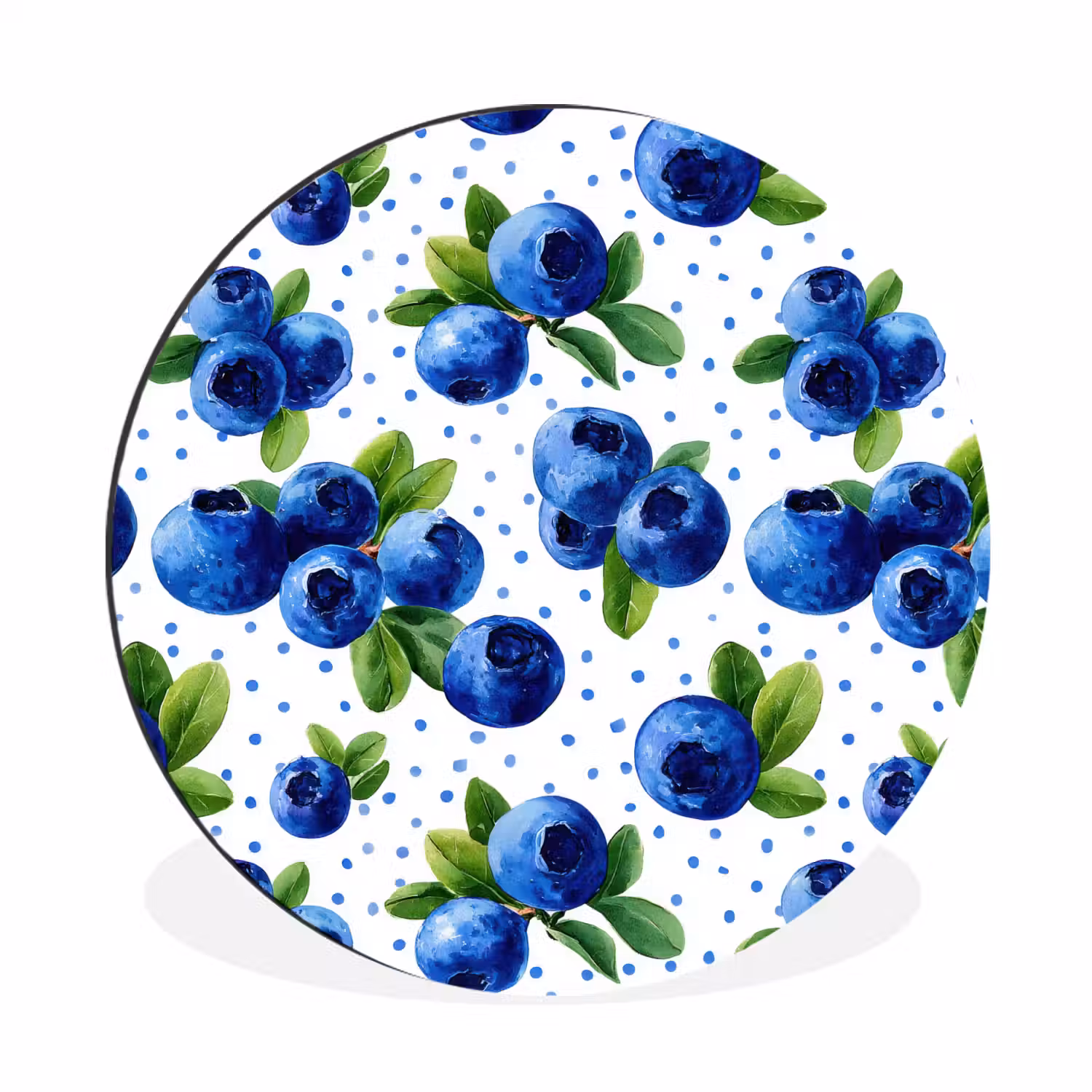 Bessen - Patroon - Blauw Wandcirkel aluminium klein 190 -3d
