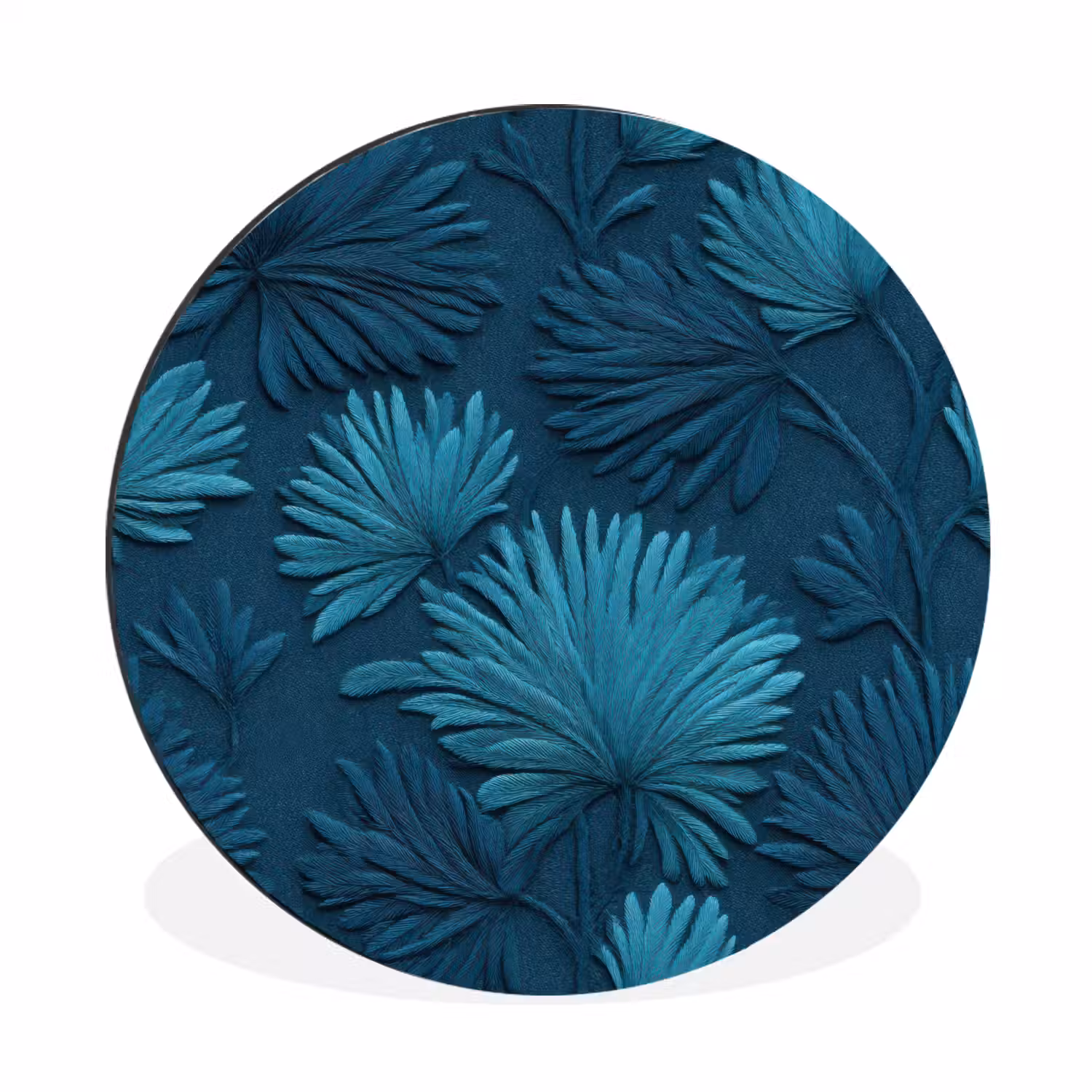 Bladeren - Reliëf - Patroon - Oceaanblauw - Modern Wandcirkel aluminium klein 190 -3d