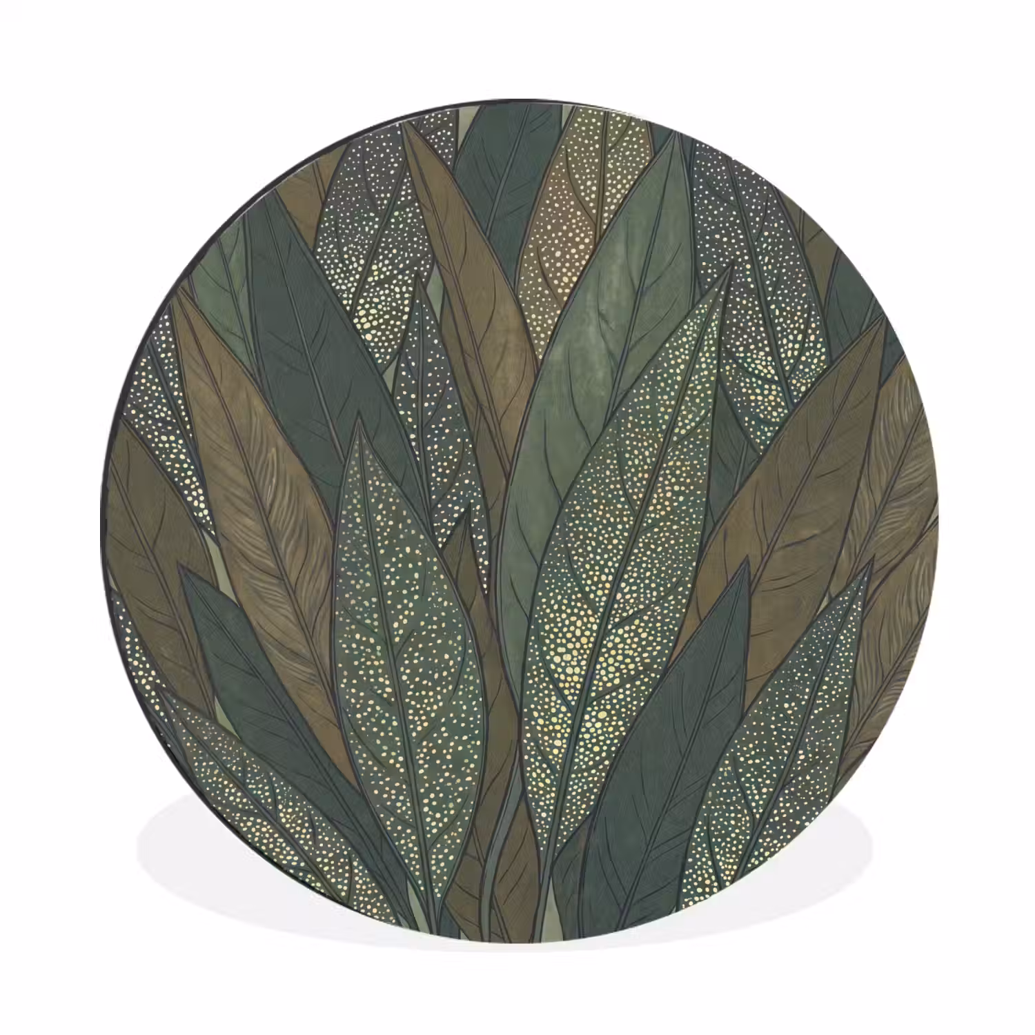 Bladeren - Patroon - Gestippeld - Natuur - Groen Wandcirkel aluminium klein -3d